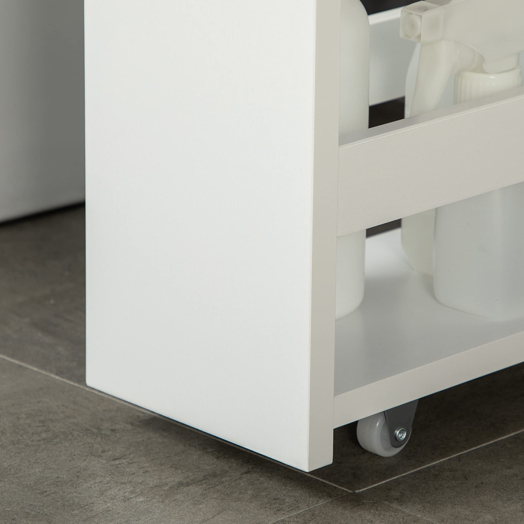 kleankin 3-stufiger Aufbewahrungswagen Regalwagen auf Rollen für schmale Küche Bad Waschküche Büro mit Griff - 48 x 15 x 80 cm weiß