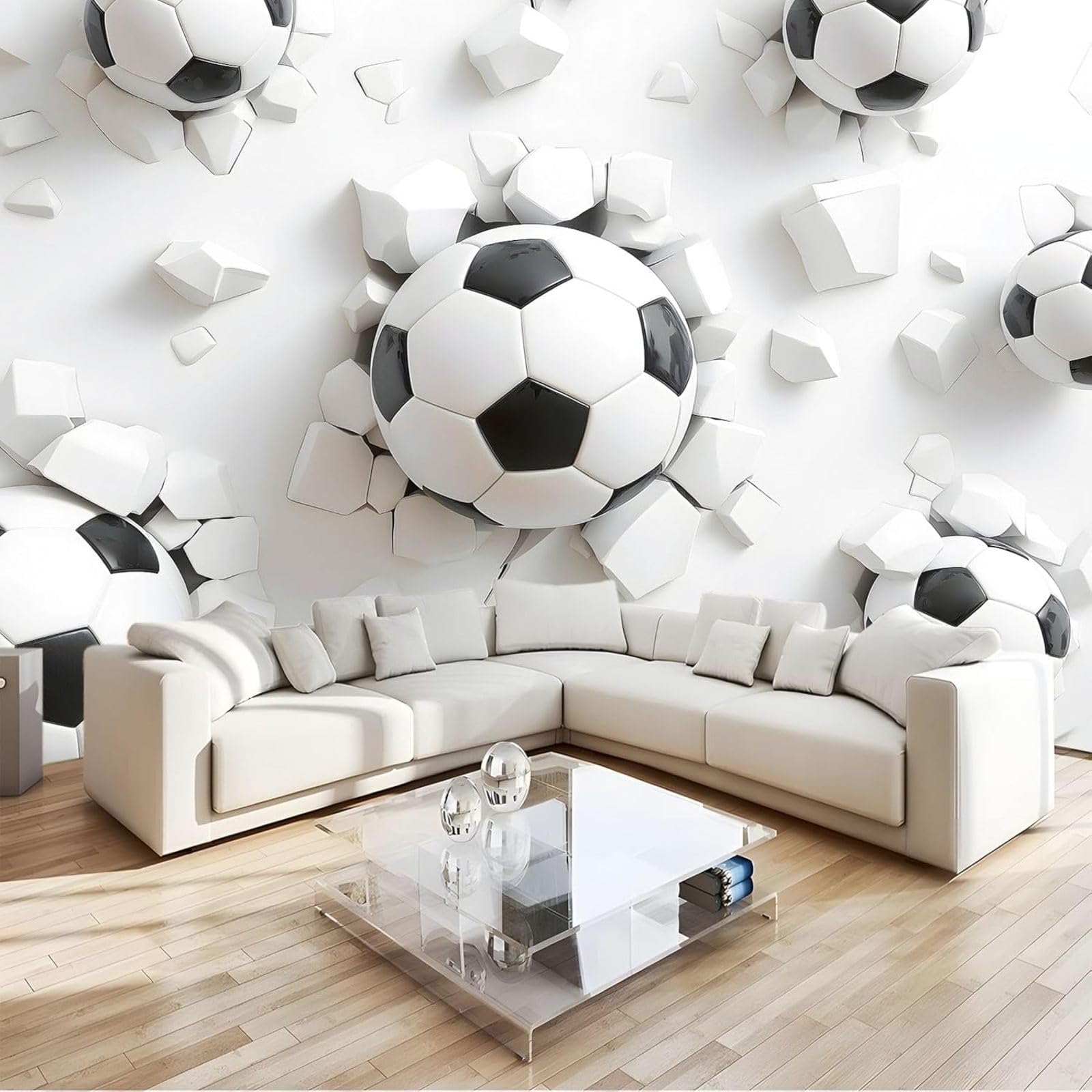 hgjdjhnf Wallpaper Football 3D Wall Photo Wallpaper Wall Decoration Wallpaper Study Room Living Room Restaurant Cafe Decoration White,250cmx175cm Stickers - Frameless Painting - Poster