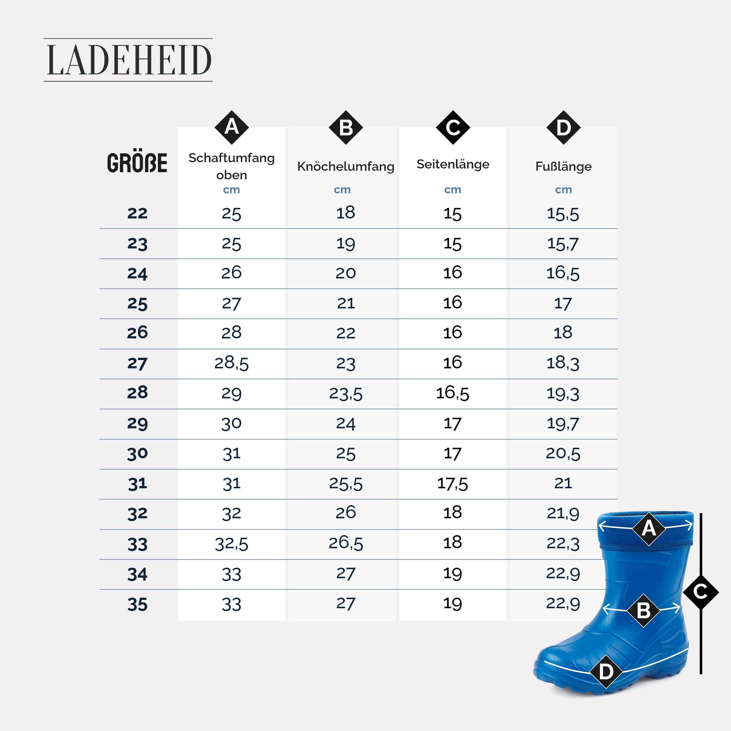 Ladeheid Gummistiefel Kinder federleichte und wasserdichte Eva Thermo Regenstiefel Gummistiefel gefüttert KL050