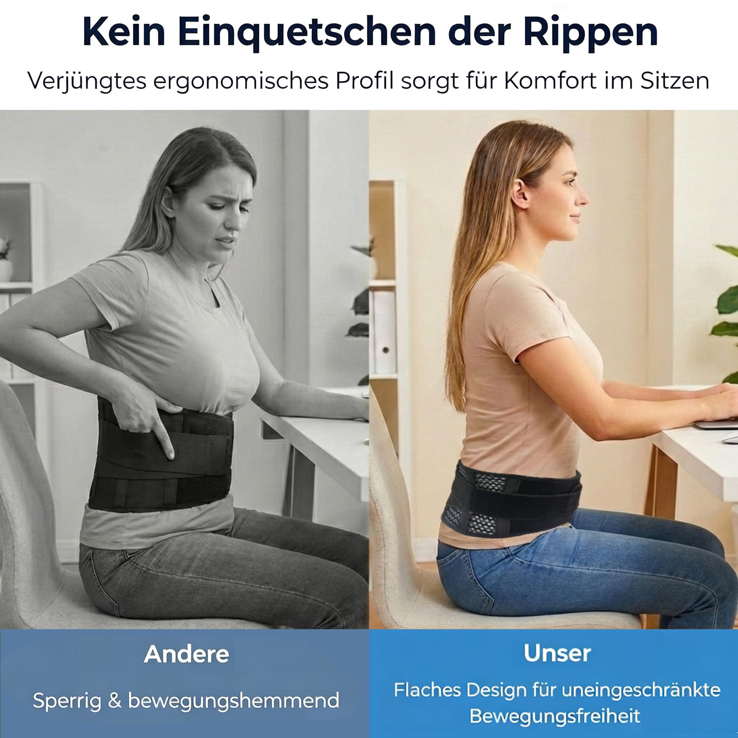 Atmungsaktive Rückenbandage bei Schmerzen im unteren Rücken – leichte Lendenstütze aus 3D-Luftmesh mit doppelt verstellbarem Zugsystem – laches Design für Autofahren - M