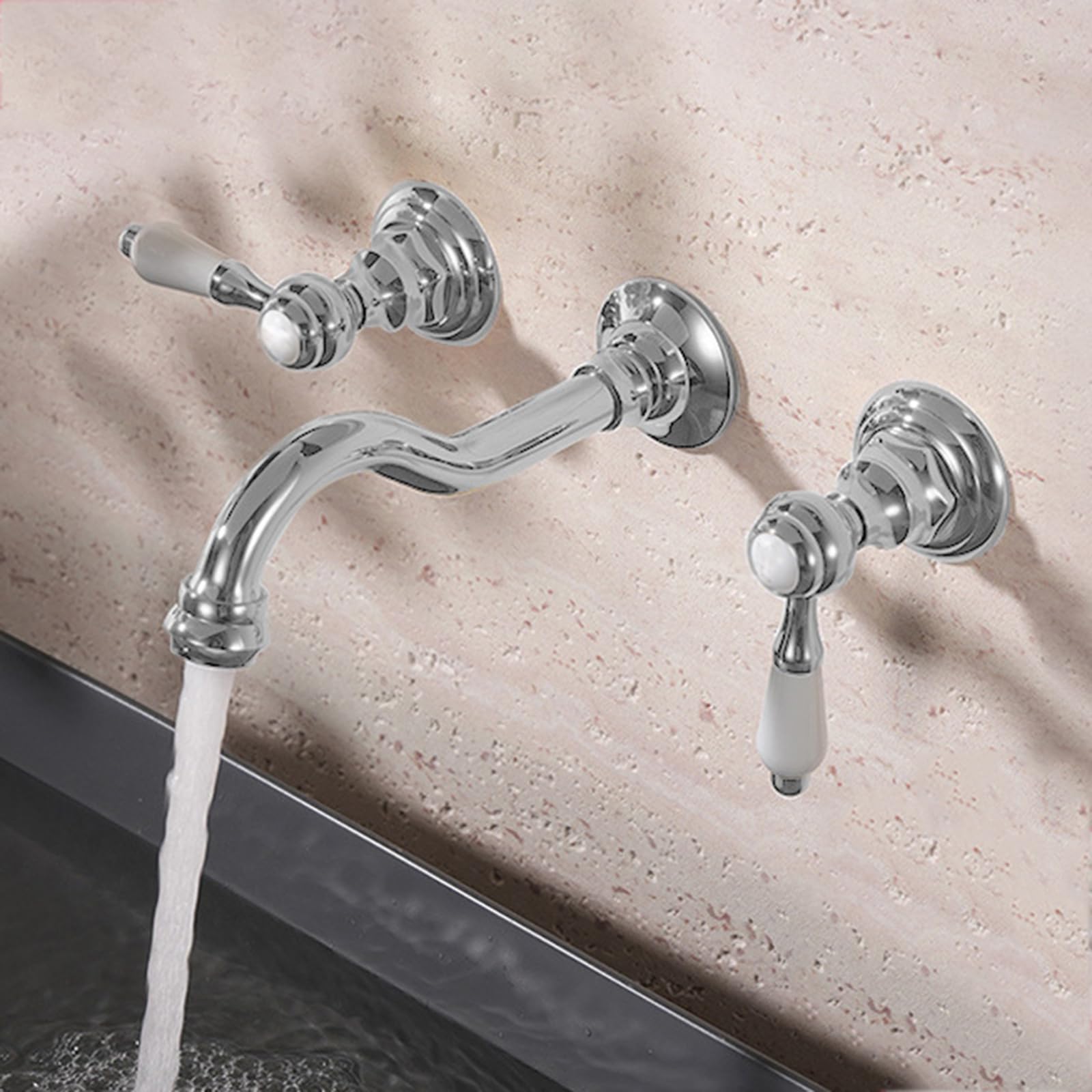 Robinet de lavabo encastré mural or mitigeur 3 trous eau chaude et froide