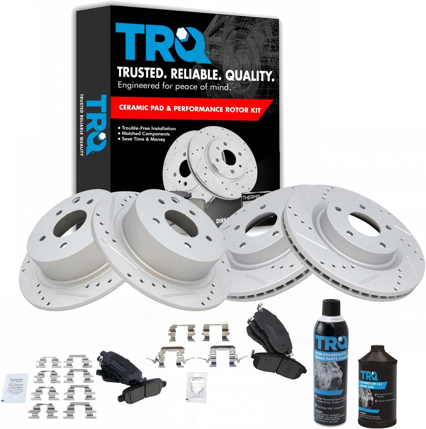 TRQ Front and Rear Performance Brake Pad & Rotor Kit Brake Chemical Kit Brake Pads Brake Rotors Set Ceramic Premium G-Coated Compatible with 2009-2013 Nissan Altima