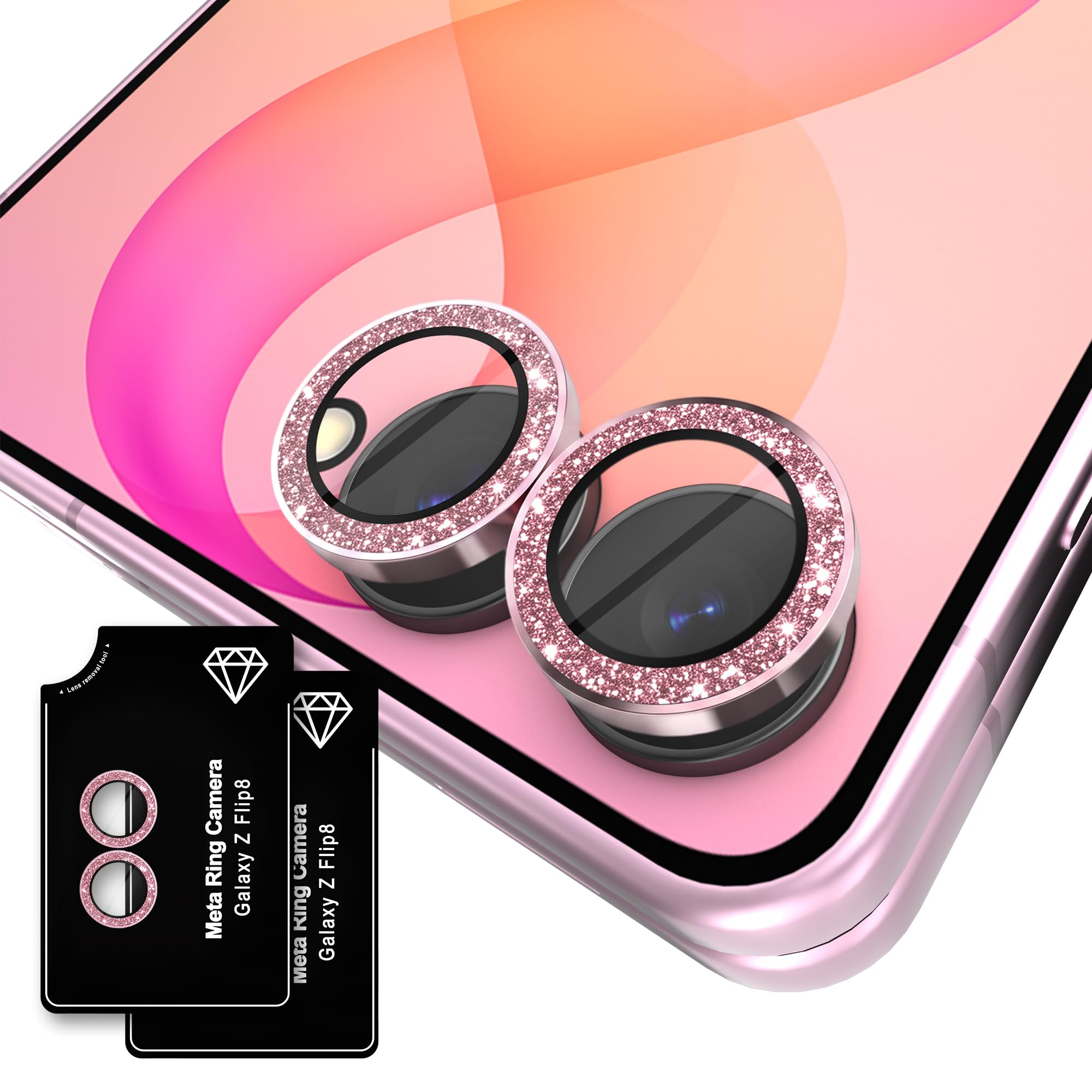 Orzero 9H Glass Camera Lens Protector for Z Flip 8-Glitter Pink, 2 Set