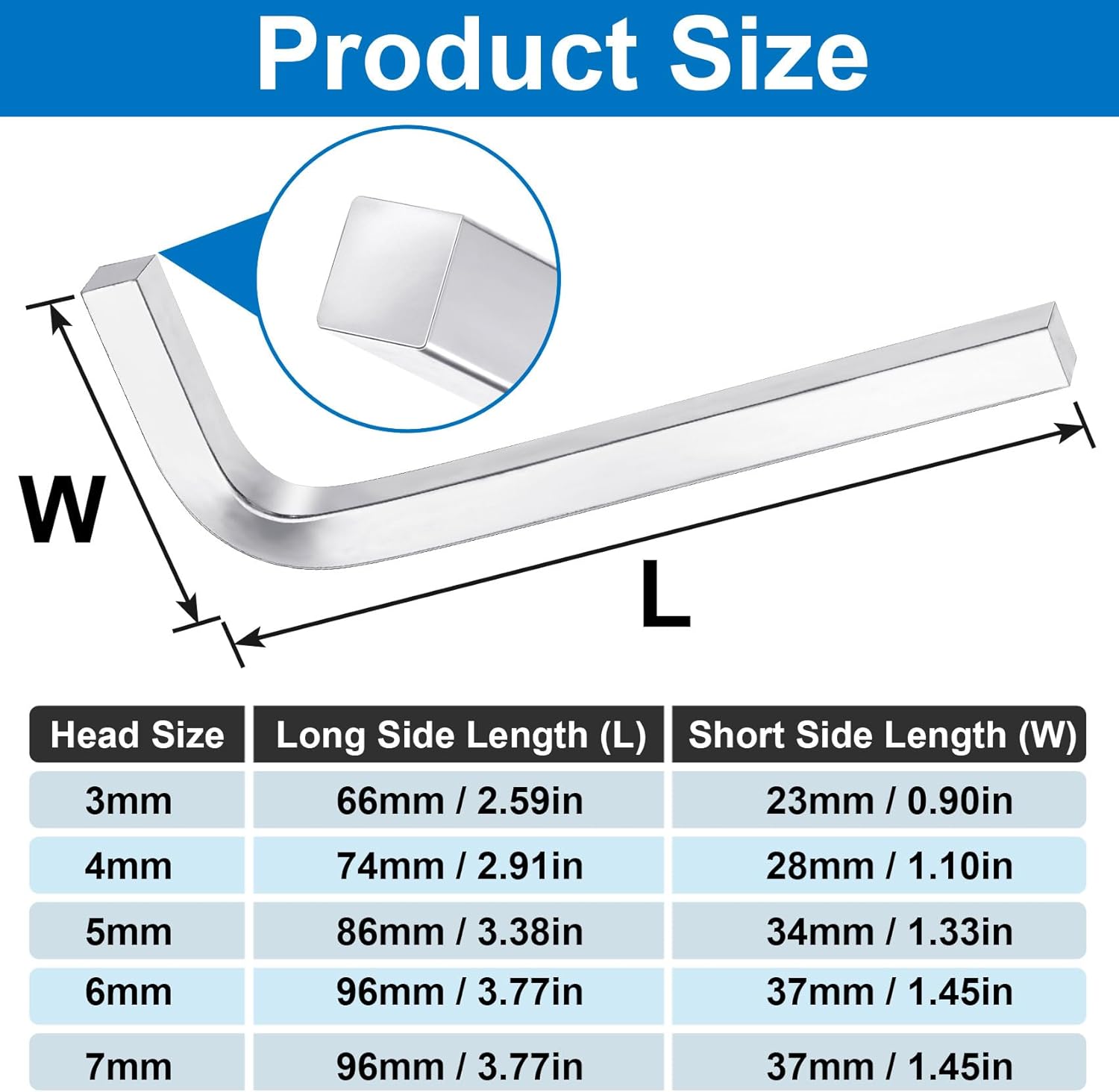 5pcs L Shaped Square Head Wrench Set, 3/4/5/6/7 mm, Chromium Vanadium Steel Allen Wrench for Pocket Hole Screws