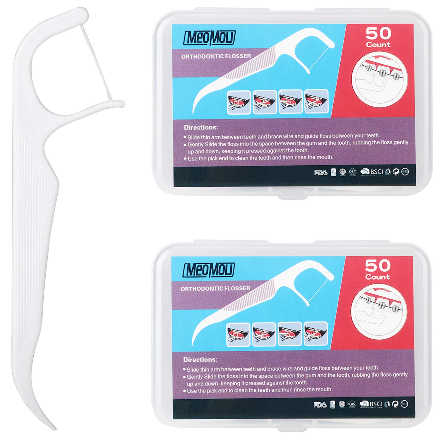 MEOMOU Orthodontic Flossers for Braces, 50 Count Ortho Floss Picks for