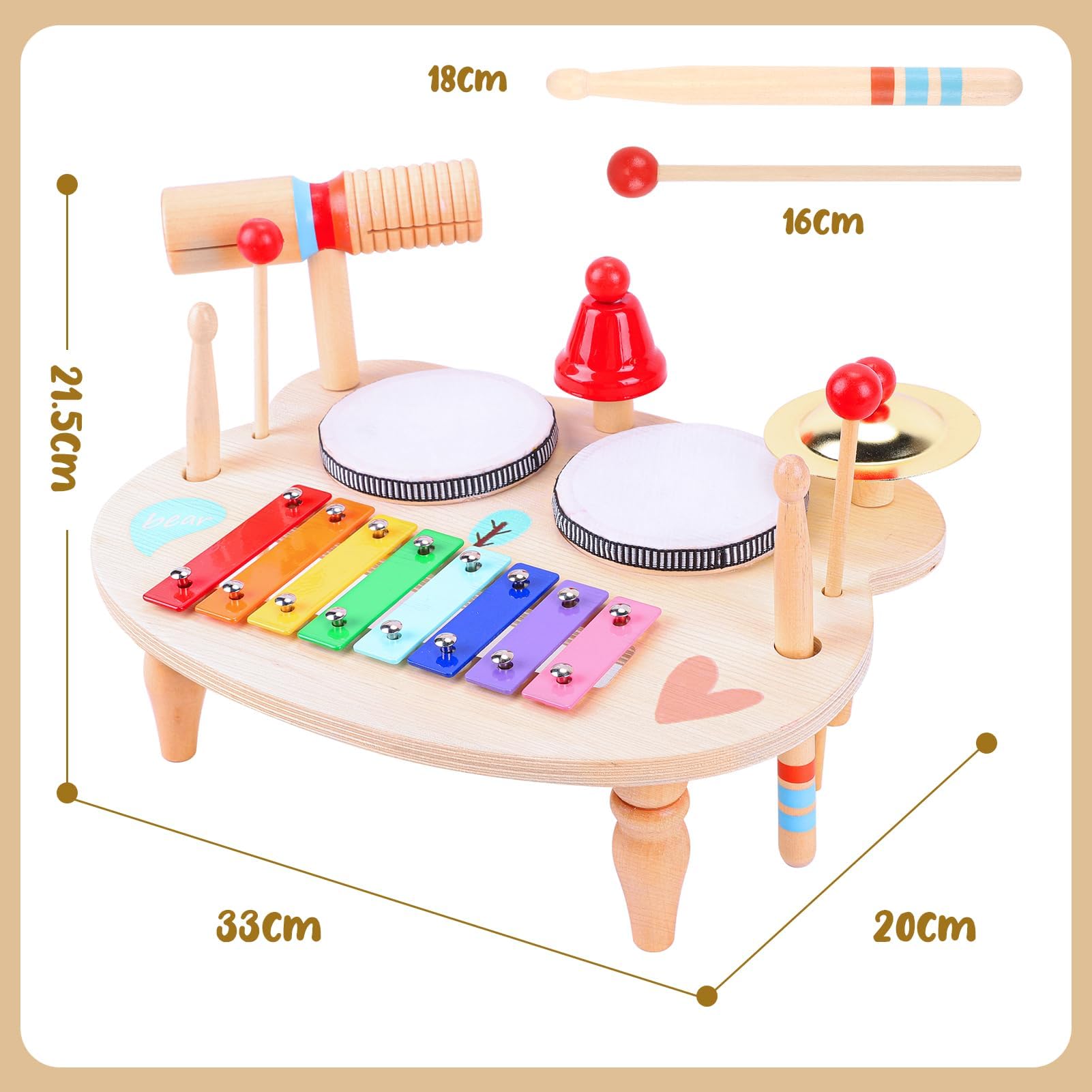 LZDMY Juguetes Instrumentos Musicales Infantiles, Juguetes Montesorri Madera de Tambores, Regalos Niños Niñas 3 4 5 6 Años para Navidad Cumpleaños Reyes Magos