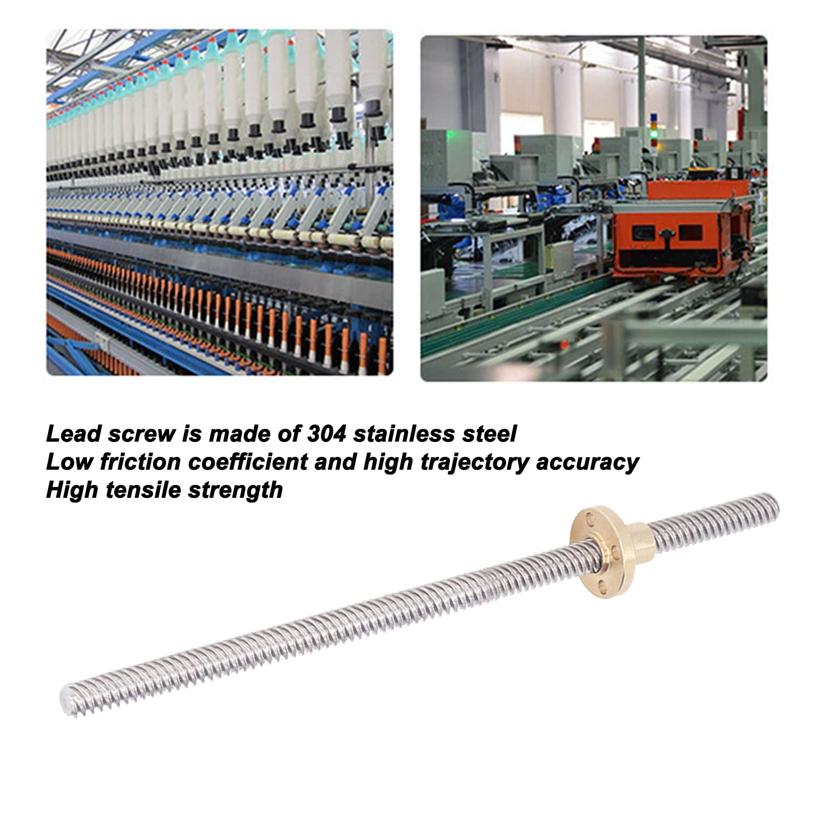 5 Sets Trapezoidal Screw Brass Nut, Stainless Steel BurrFree Practical 3D Printer T8x8 Screw for Carving Machine