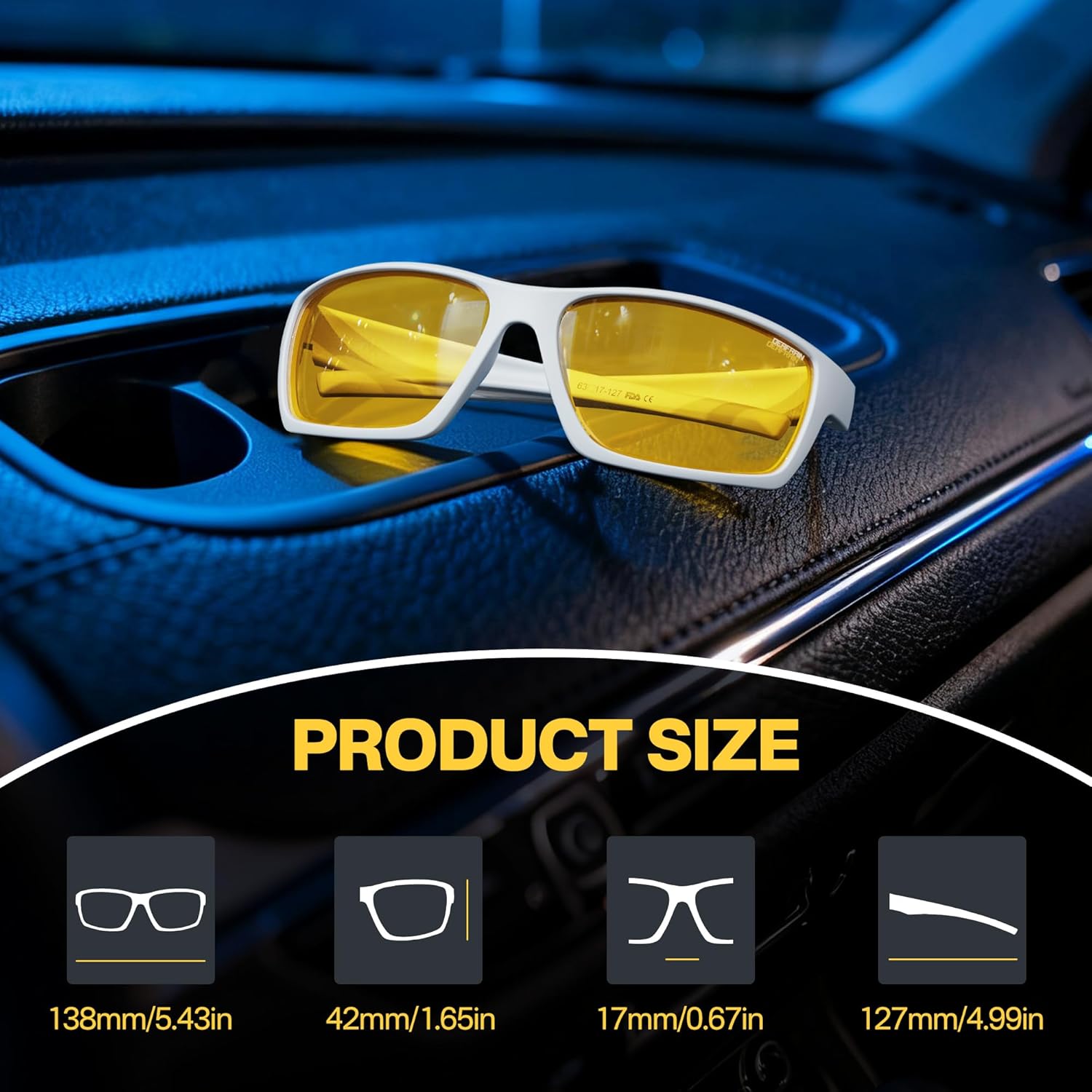 DEAFRAIN Night Vision Glasses, Night Driving Glasses for Men Women, Yellow Tinted with Anti Glare UV Protection Wrap Around for Fishing Cycling - Image 4