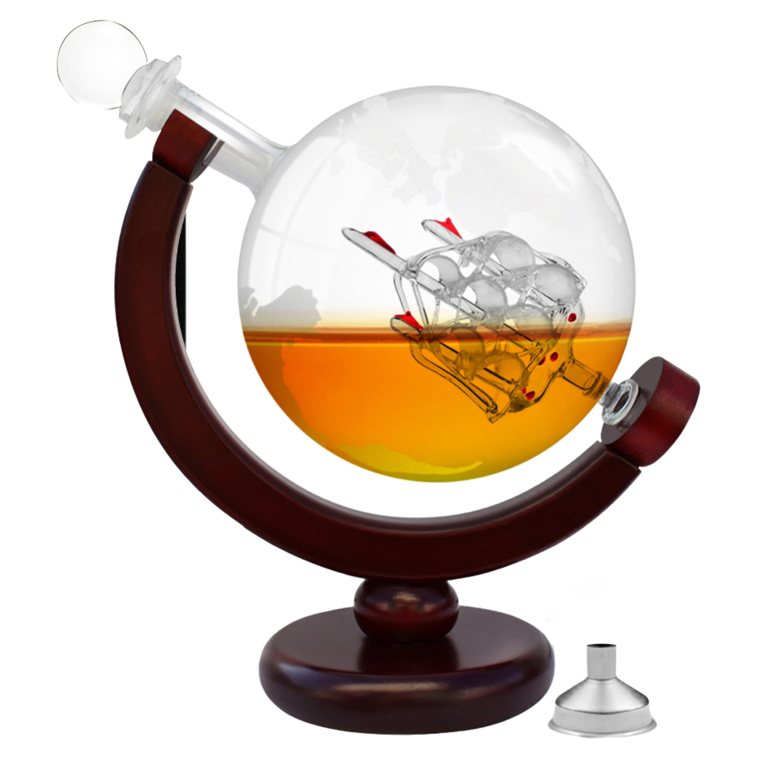 flybold Whiskey Decanter Whiskey Globe Decanter and Glass Set Antique Handblown Ship Decanter Certified Safe Great Valentines Day Gifts for men Scotch Bourbon Wine Rum Tequila Decanter 28oz 850ml