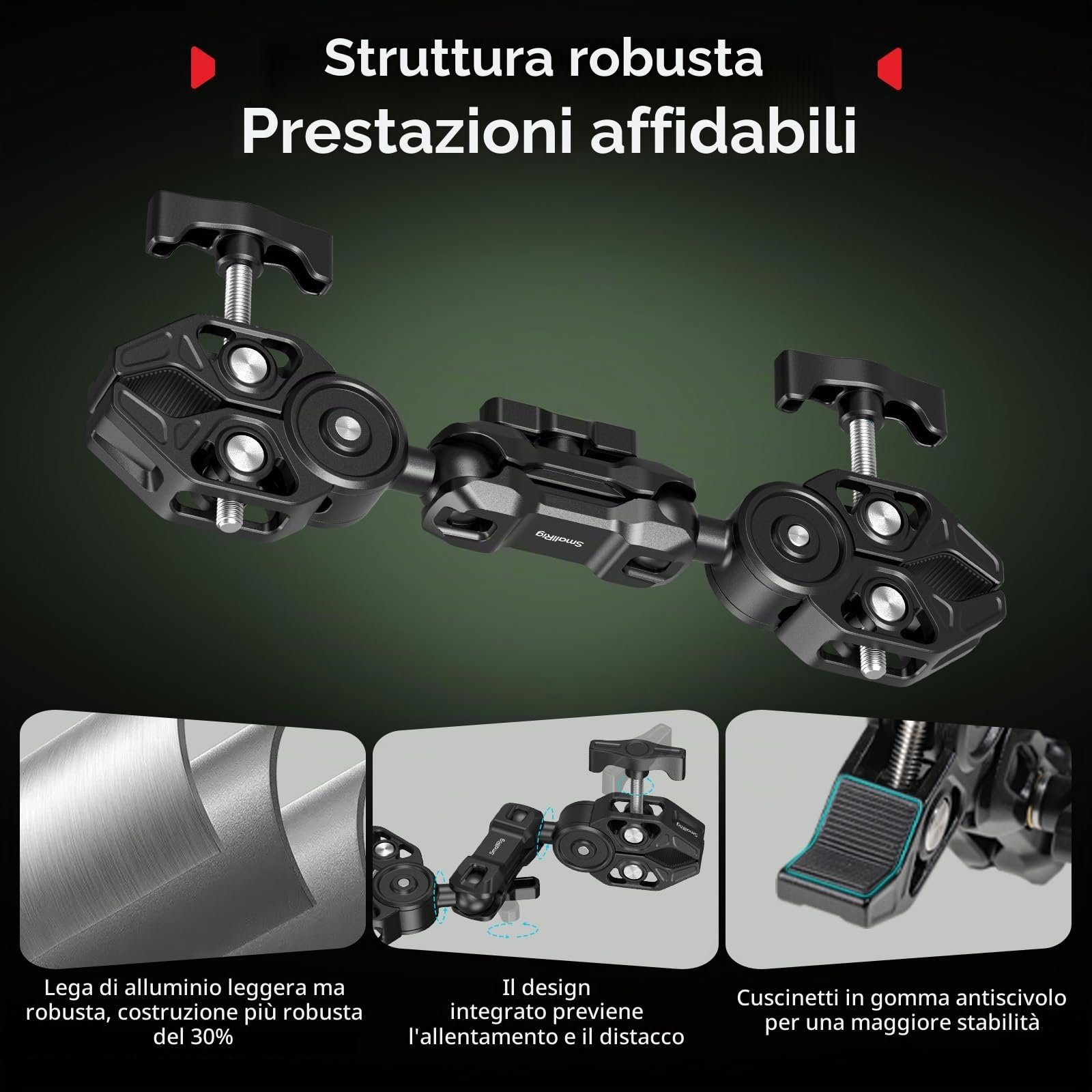 SMALLRIG Supporto Super Clamp Doppio con Braccio Magico, Morsetto a Testa Sferica a 360° per Ombrello, Sedia, Monitor, Scrivania, Studio Fotografico, Supporto a Morsetto per Treppiede -5453