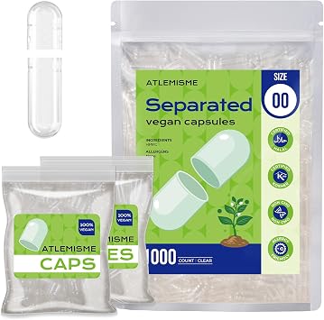 Vegan Size 00 Separated Capsules - 1000 Count Premium Plant-Based Clear Empty Capsules for DIY Supplement Filling, Gluten-Free, Non-GMO, Kosher & Halal Certified