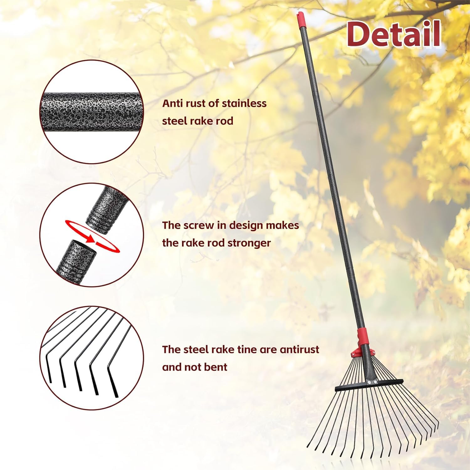 61-Zoll-Laubrechen, verstellbare 18 Zinken mit ausziehbarem Kopf, 9-18 Zoll Grasrechen, robuster Metallrechen für Frauen, Gartenbesitzerinnen, Gartenarbeit, Grasabfälle, Rasenflächen