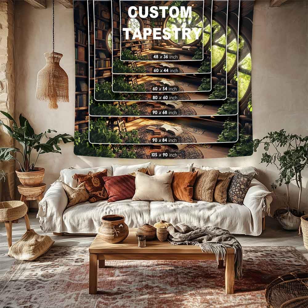 RichIdeas 80x60 Inches Tree Bookshelf Tapestry Window Tapestries Treehouse Tapestries Reading Blanket Decor for Windowless Office Room Bedroom Living Room Home Decor RITADJ1319