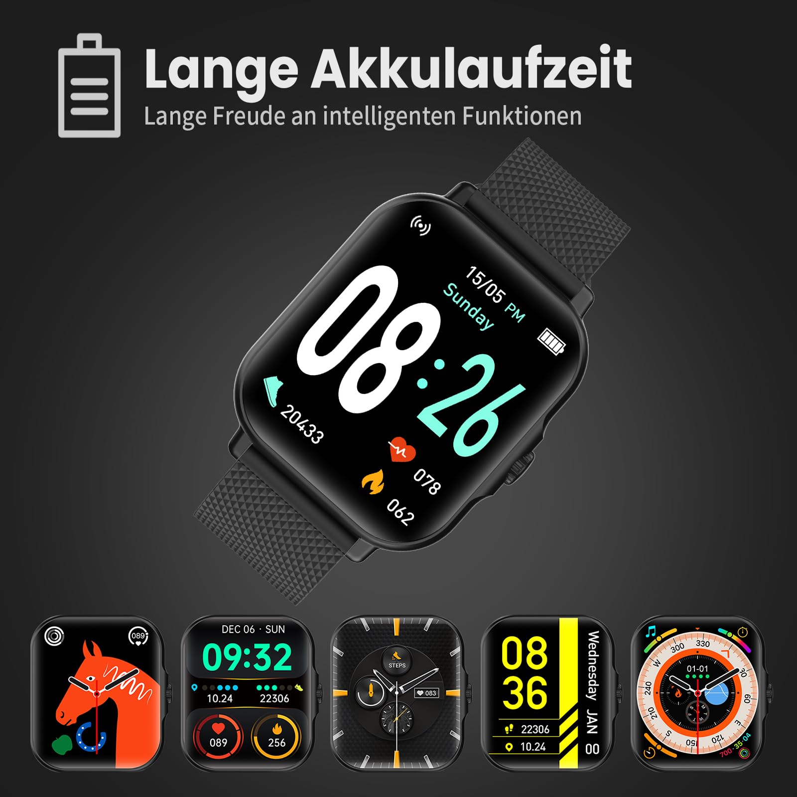 zaisia Smartwatch Uomo Donna, 1,85'' Orologio Fitness con Sonno Cardiofrequenzimetro, Smart Watch con Funzione di Notifica dei Messaggi e Chiamata, IP68 Impermeabile Tracker Fitness per Android iOS