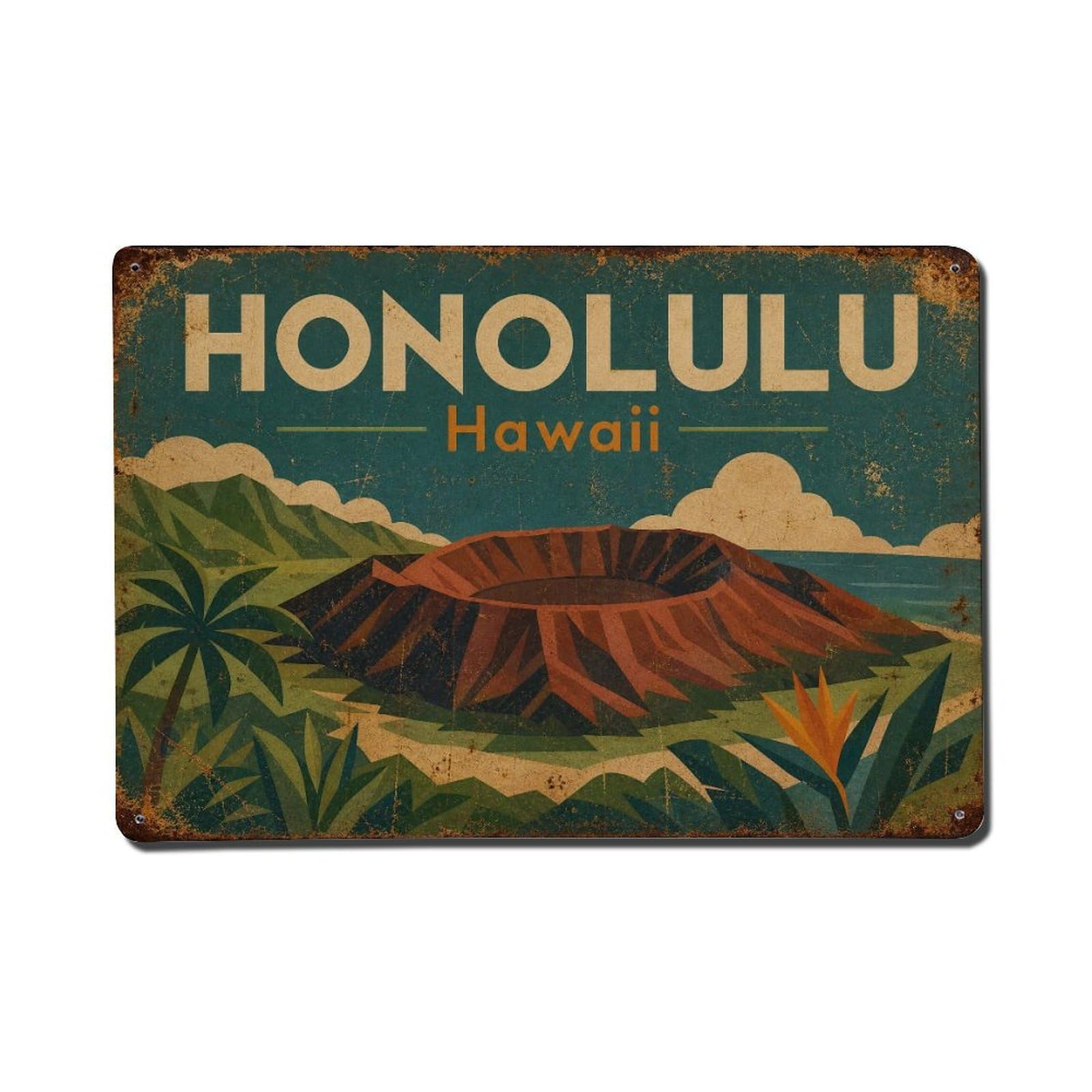 Huiyhb 8X12inch(20X30cm) Vintage Travel Honolulu Hawaii Volcano Metal Tin Sign