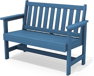 SERWALL Navy Blue HDPE Outdoor Bench for 2, 660lbs Capacity Weatherproof Patio Garden Seat Easy Assembly