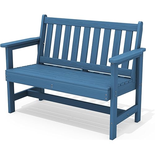 SERWALL Outdoor Bench, HDPE Outdoor Benches Weatherproof, 2-Person Garden Bench with 660 lbs Weight Capacity, Patio Benches for Outdoors, Garden, Porch, Backyard and Park, Navy Blue