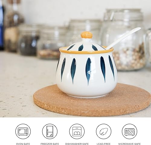Miniatura 3 de Azucarero de cerámica con tapa y cuchara  Contenedor de azúcar de 12 onzas para encimera de cocina, barra de café y hogar, tarro de azúcar de granja