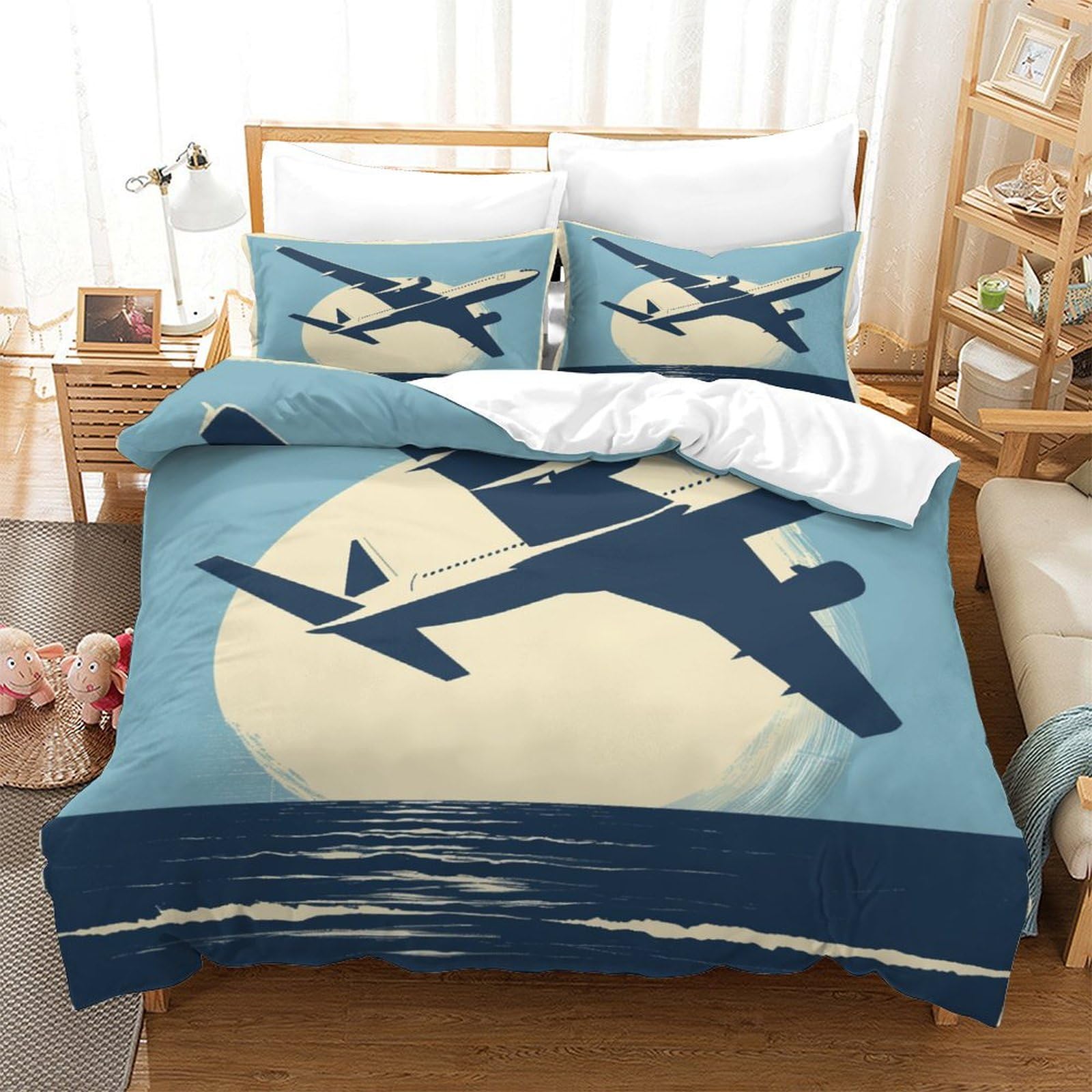 P1S9U7W5Y Minimalist Aircraft 3D Printed Duvet Cover Set 3pcs Microfiber Aviation Bedding Set Double（200x200cm）