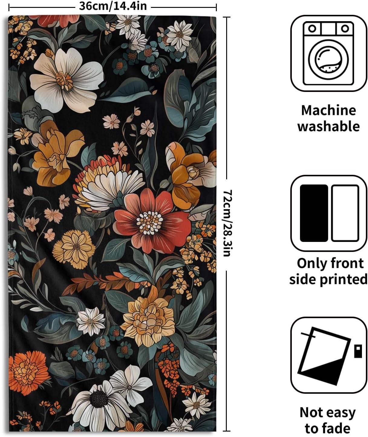 Giwawa Vintage Floral Hand Towels Set of 2 Boho Flower Dish Towels Soft Bath Towels Absorbent Guest Face Towel for Gym Kitchen Home Bathroom Decor - Image 2