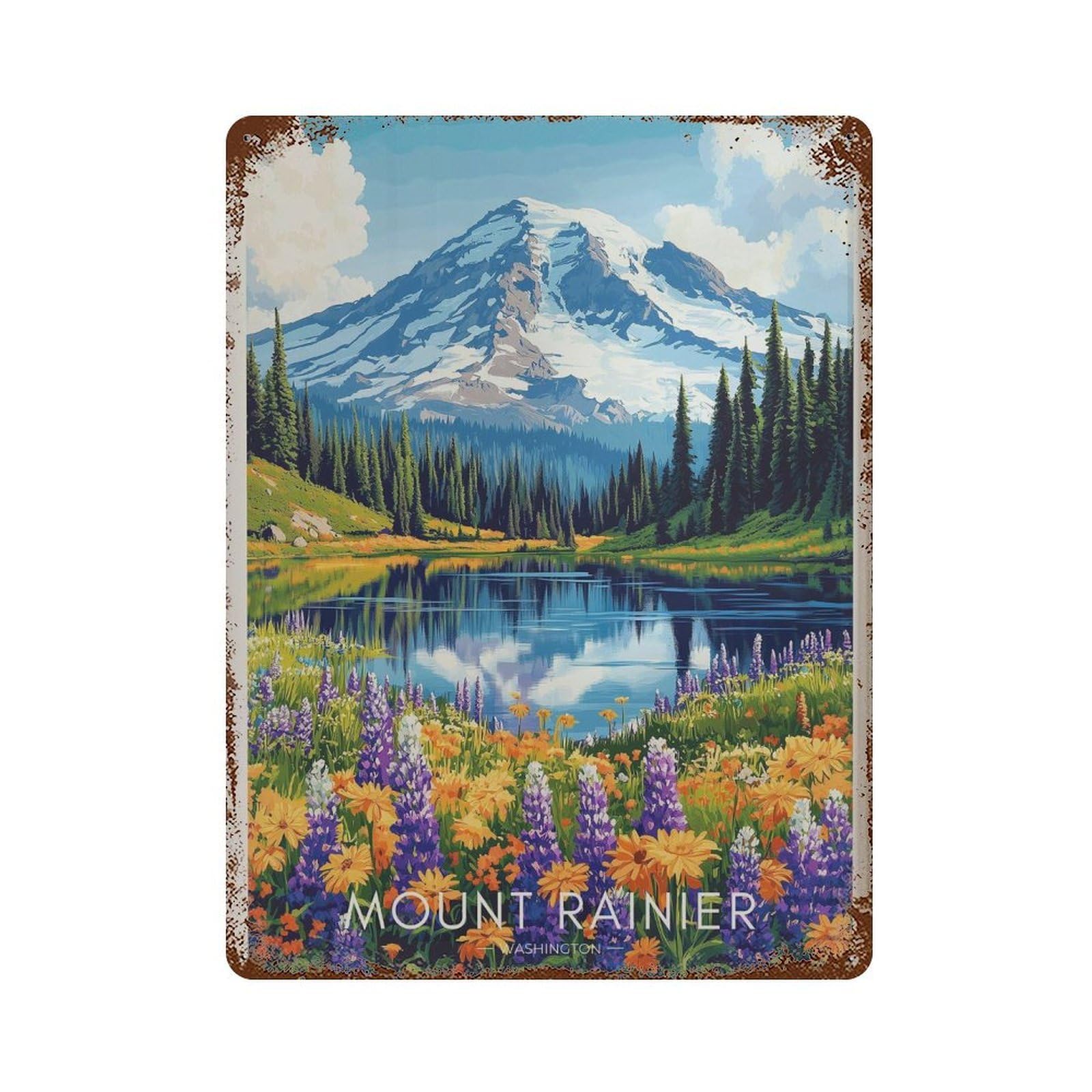 xiaoxiaoshen Mount Rainier Travel Washington Landscape (2) Wall Decor Art Metal Tin Poster Modern Home Decor Art Home Bar Shop Decorations Vintage Sign 40x30cm