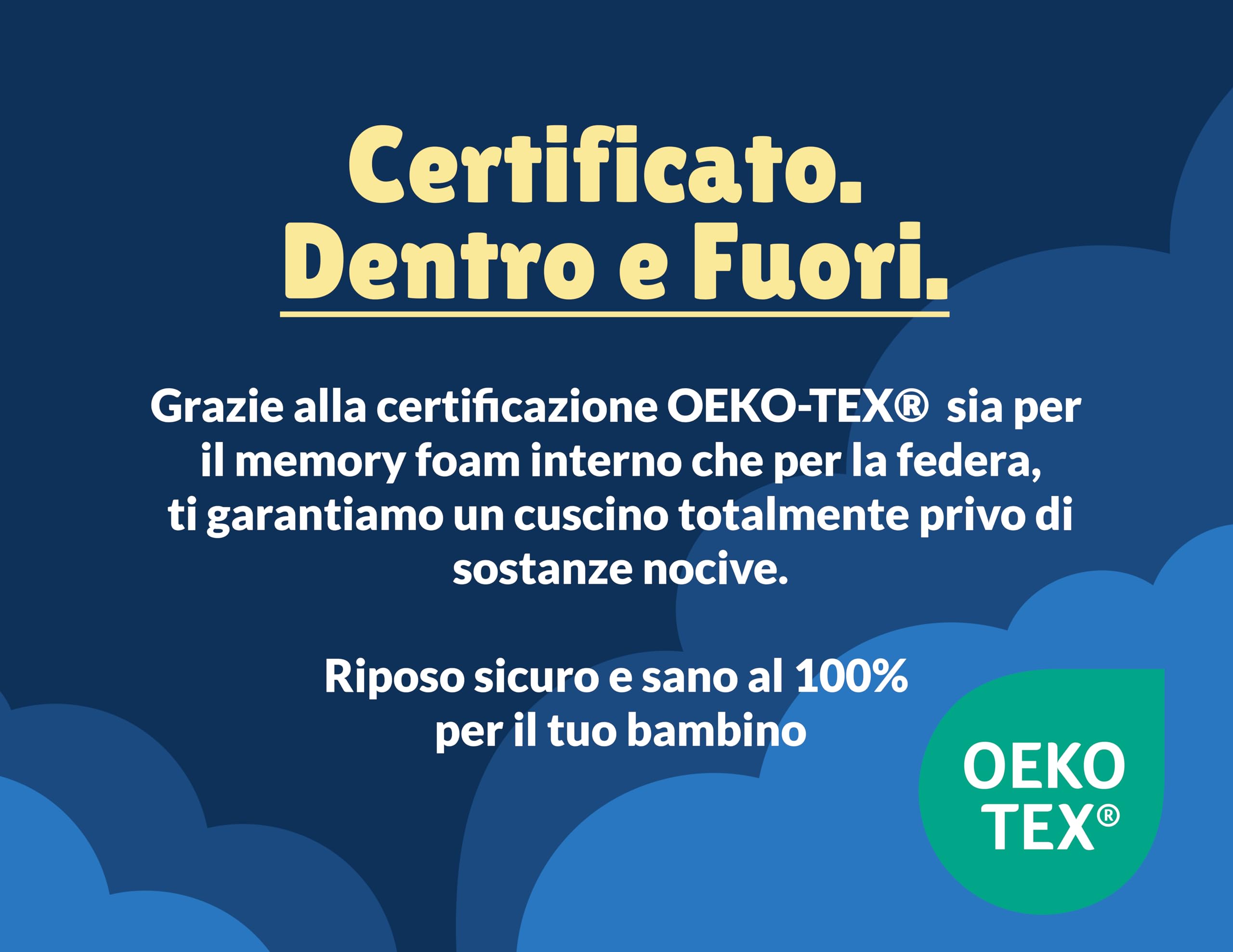 Michelangelo HomeRelax Cuscino Bambino DISPOSITIVO MEDICO, 3 4 5 6 7 Anni Memory Foam, 60 x 34 cm, per Lettino, Made in Italy OEKO-TEX Ipoallergenico Anallergico Antiacaro Culla