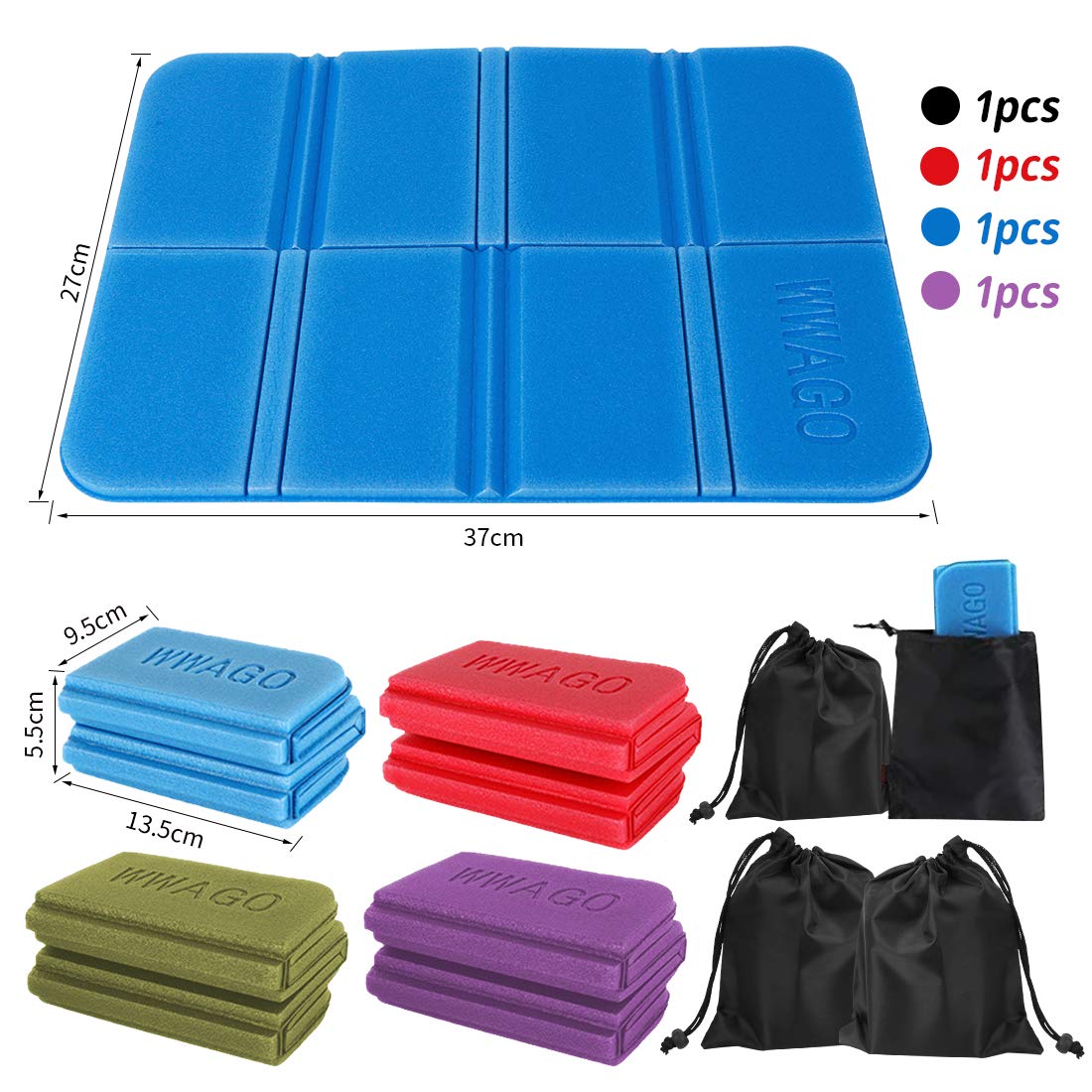 2 Cuscini Sedili Esterno Pieghevoli Impermeabili - Con Borse Portaoggetti, Per Campeggio, Spiaggia E Picnic - Foto 2