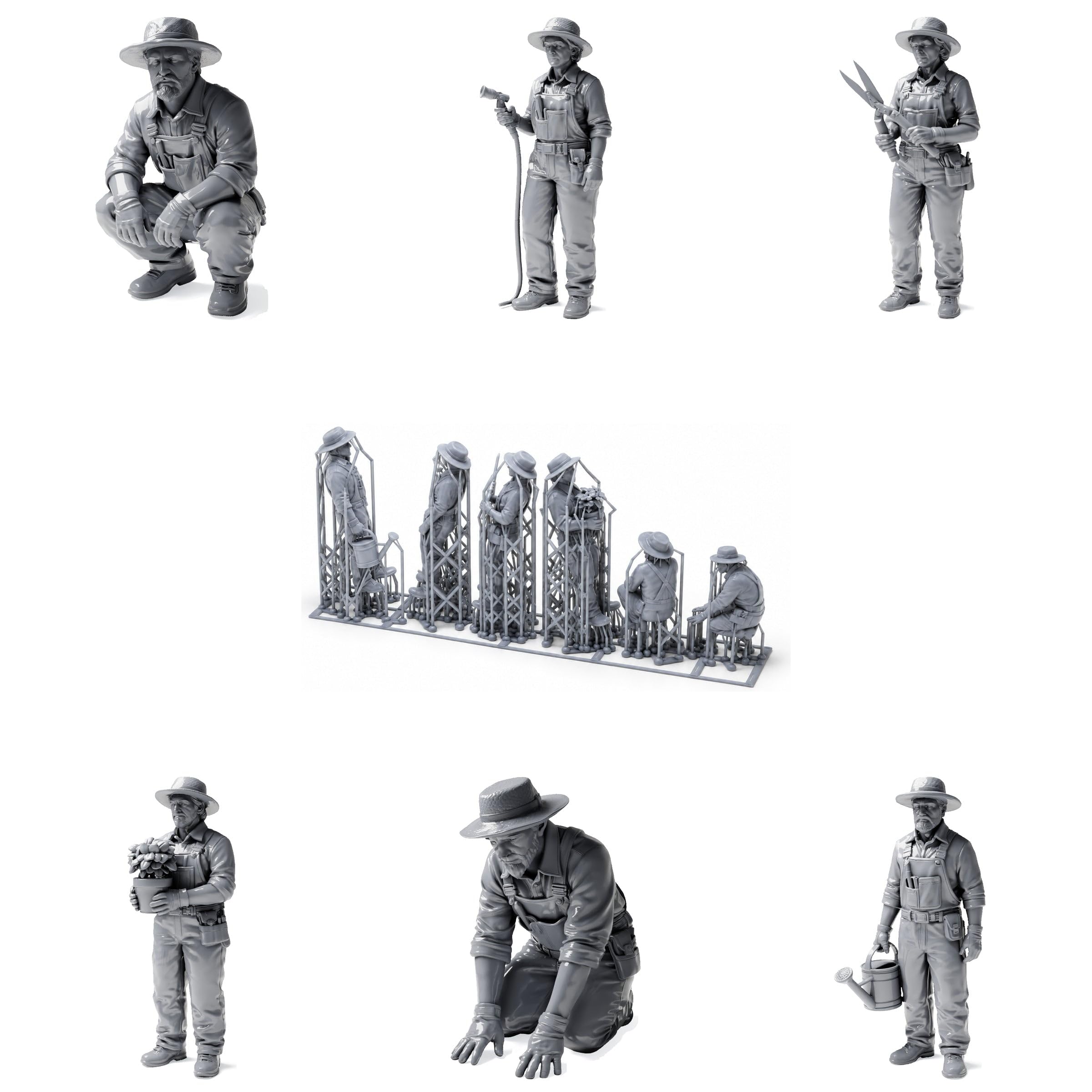 Generisch 3drifter-Miniatures Gärtner 1:22,5 (ca. 8,2 cm) – 6 Miniatur-Figuren unbemalt – Diorama & Modellbau