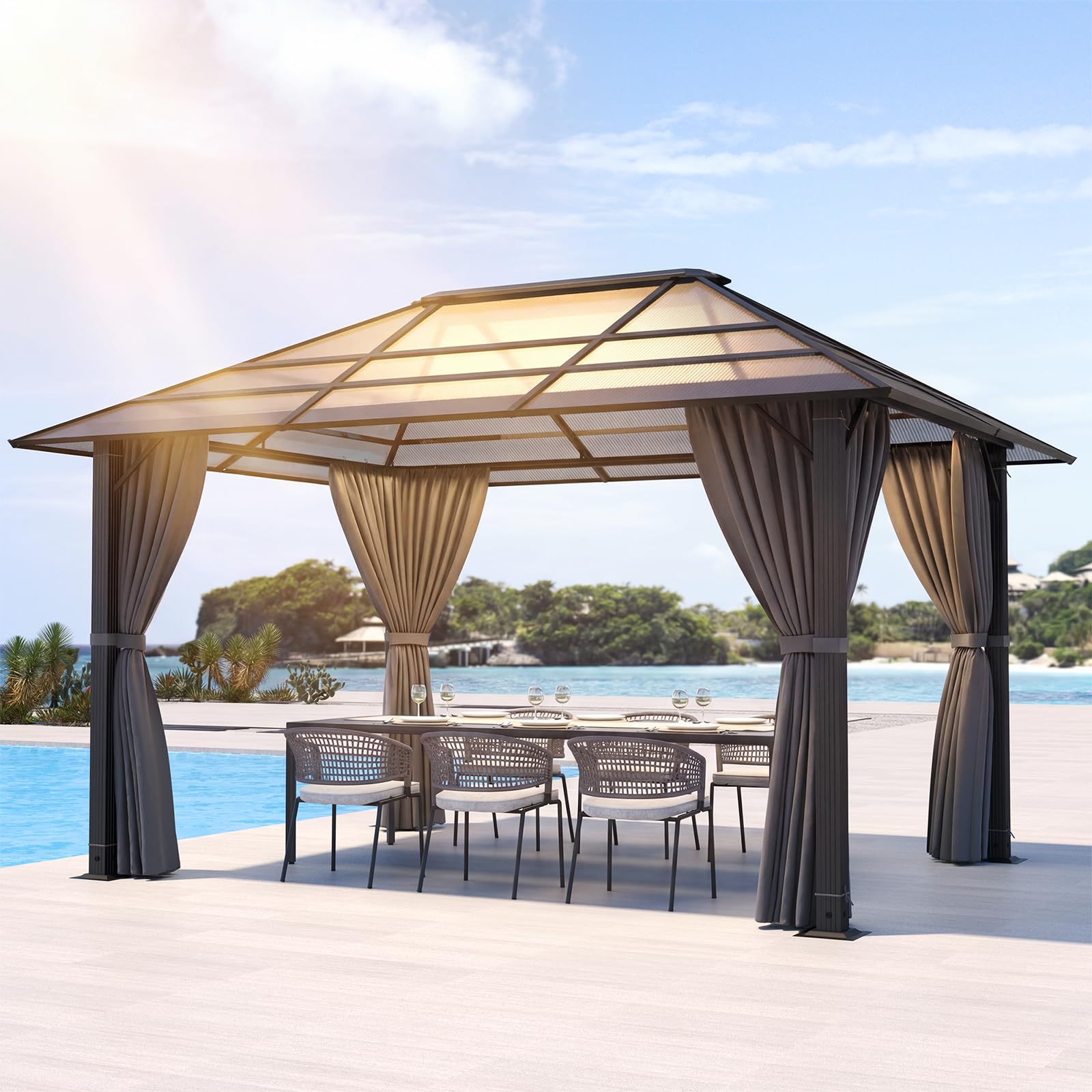Devoko Pavillon 3x4 Wasserdicht Stabil Winterfest, Aluminium Gartenpavillon, Grillpavillons mit festem, lichtdurchlässigem Dach, Protection UV 50+, Pergola Geeignet für Gärten im Freien, Dark Gray