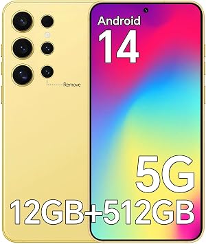 E24 Ultra Unlocked Phones with 5000mAh Battery,Android 14 Mobile Phone,Snapdragon 888 Smartphone Phone,12GB RAM+512GB ROM,3040 * 1440 HD 6.8 Screen /5G/Dual SIM/GPS/WiFi,Yellow