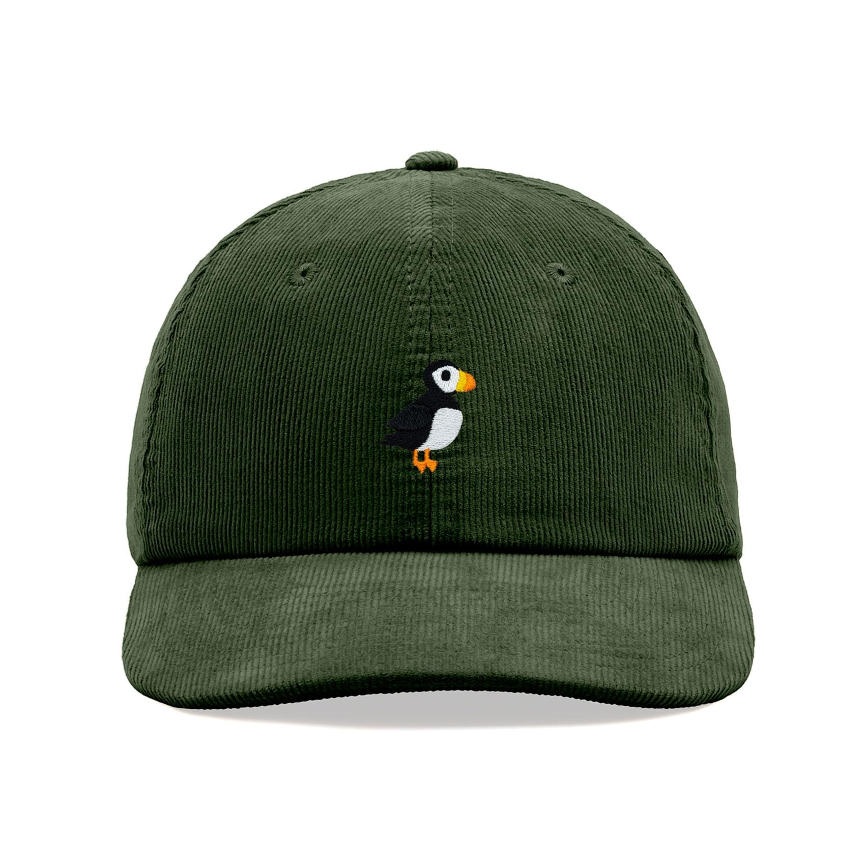 Puffin Corduroy Baseball Cap Vintage Unisex Dad Hat Adjustable Dark Olive