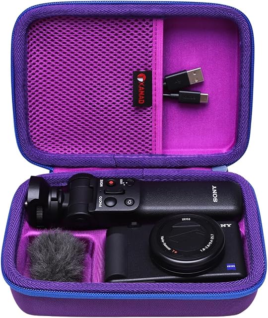 XANAD Cas dur pour Sony ZV1F / ZV-1 / ZV-1 II/ZV-1F Appareil photo numérique s'adapte Vlogger Accessory Kit Tripod et Microphone - Sac de rangement de protection de voyage pourpre