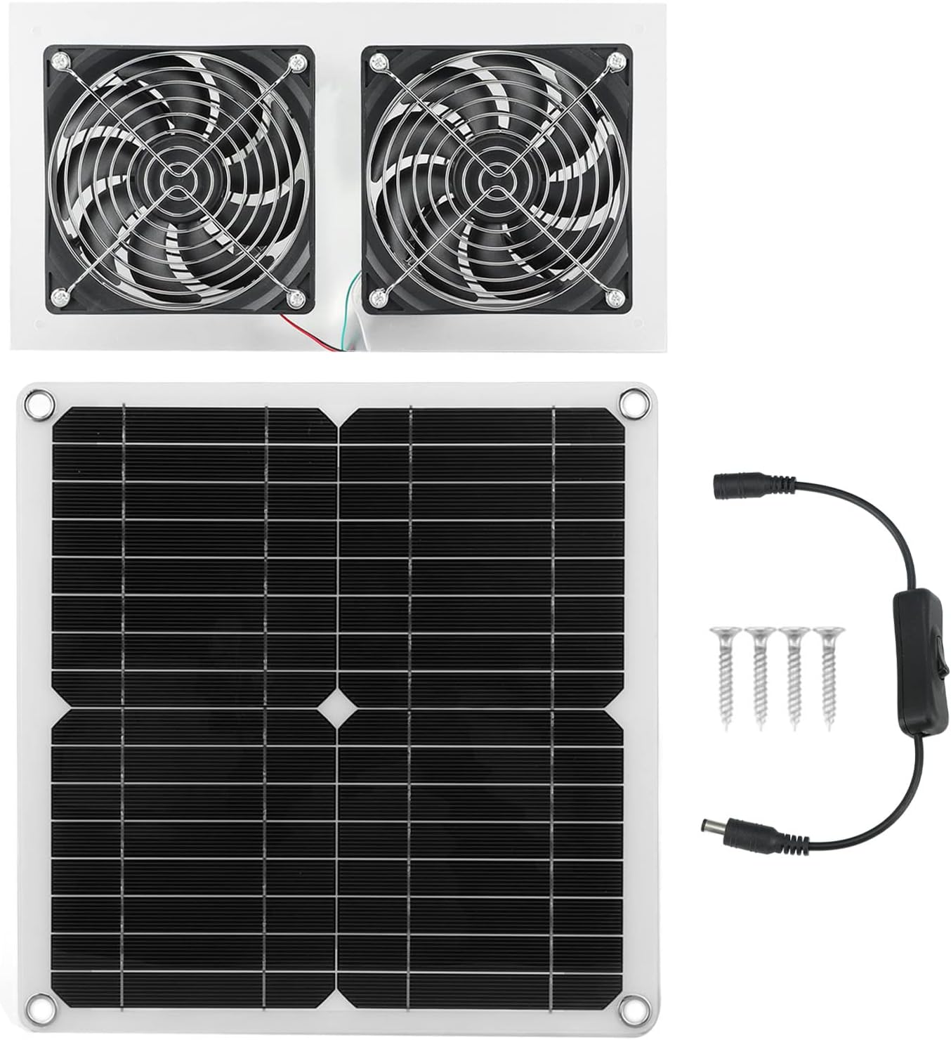 25W Solar Panel Fan Kit, IPX65 Low Noise Efficient Solar Powered Dual Fan for Chicken Coop Kennel Barn