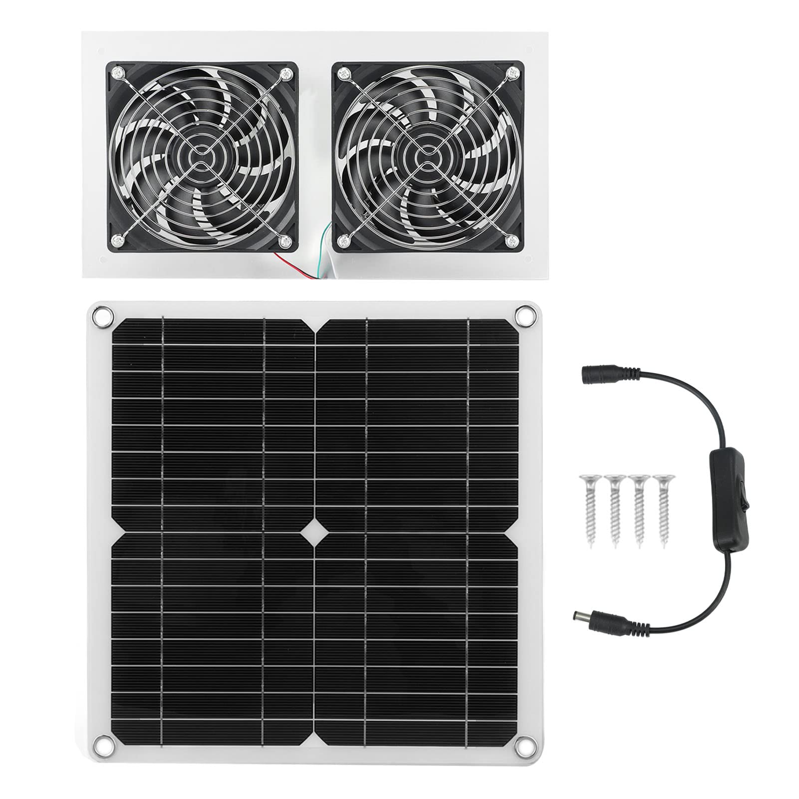 Zestaw Wentylatora Zasilanego energią słoneczną 25 W, Podwójny Wentylator Wyciągowy ABS Laminowany PET, Wentylacja USB 5 V DC 18 V IPX65 dla Kurnika Szklarnia Stodoła Poddasze