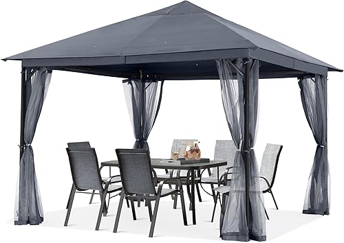 Miniatura 12 de ABCCANOPY Gazebo para patio al aire libre, 11 x 11 pies, toldo de doble techo con mosquitera para patio trasero, terraza, jardín, césped, gris