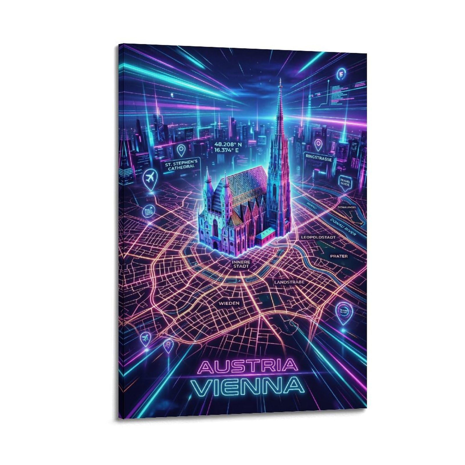 XKUGA Gamer Room Aesthetic Vienna Austria Map Poster Modern Decorative Canvas Prints - Ideal Wall Art for Family, Man Cave, Game Room, Boys & Girls Bedroom 20x30inch(50x75cm)