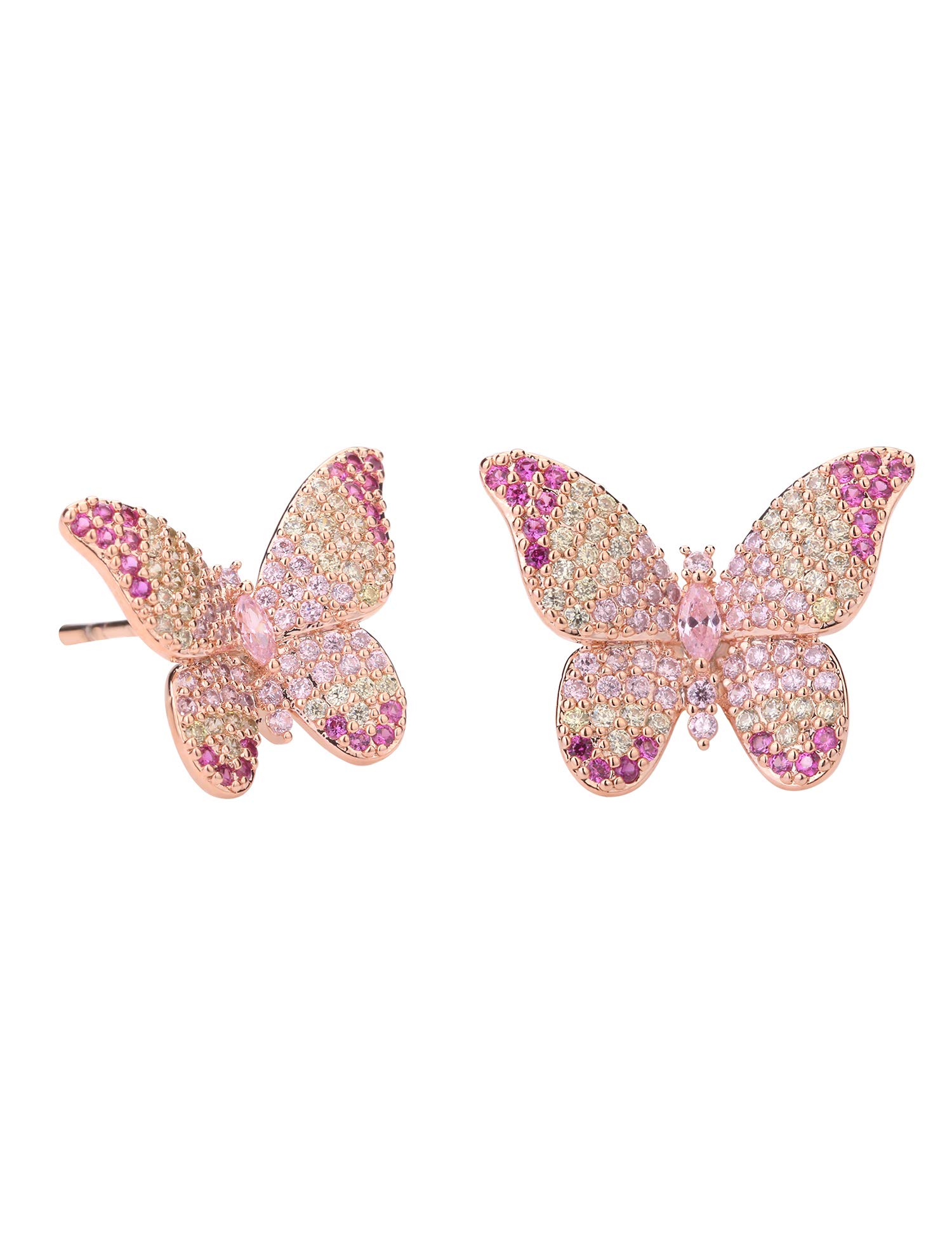 ANN BABIC CZ Butterfly Stud Earrings for Women - Cubic Zirconia Paved Butterfly Earrings - Butterfly Earrings Plated in Gold