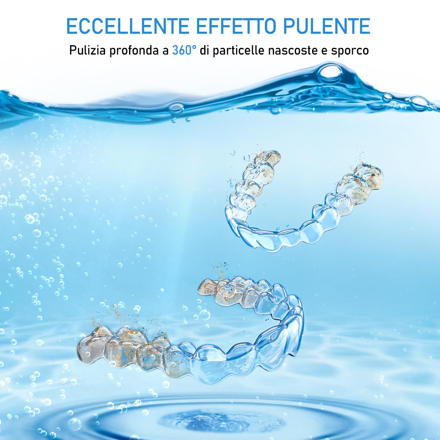 Pulitore Ultrasuoni, 50.000 Hz Ultrasonic Cleaner 250 ml Dental Pod Con 6 Lampade UV Per Bite Bruxismo, Bite Notturno, Protesi Dentale, Allineatore Dentale, Apparecchio Denti E Gioielli