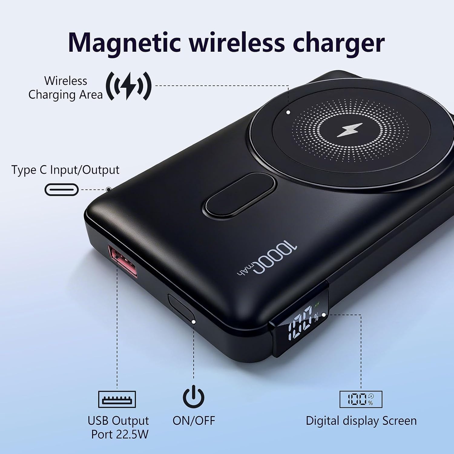 for Magsafe Portable Charger, 10000mAh Wireless Magnetic Power Bank with Built-in Stand, 20W PD Fast Charging for MagSafe Battery Pack Compatible with iPhone 17/16/15/14/13/12 Series