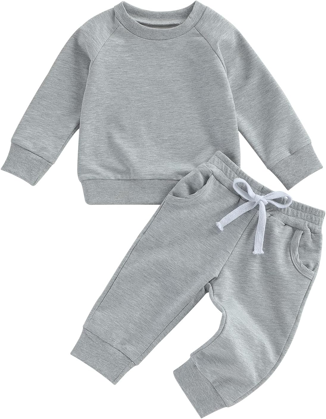 Thorn Tree Toddler Baby Boys Fall Outfits Long Sleeve Pull On Sweatshirt Elastic Waist Pants 2Pcs Solid Clothes Set