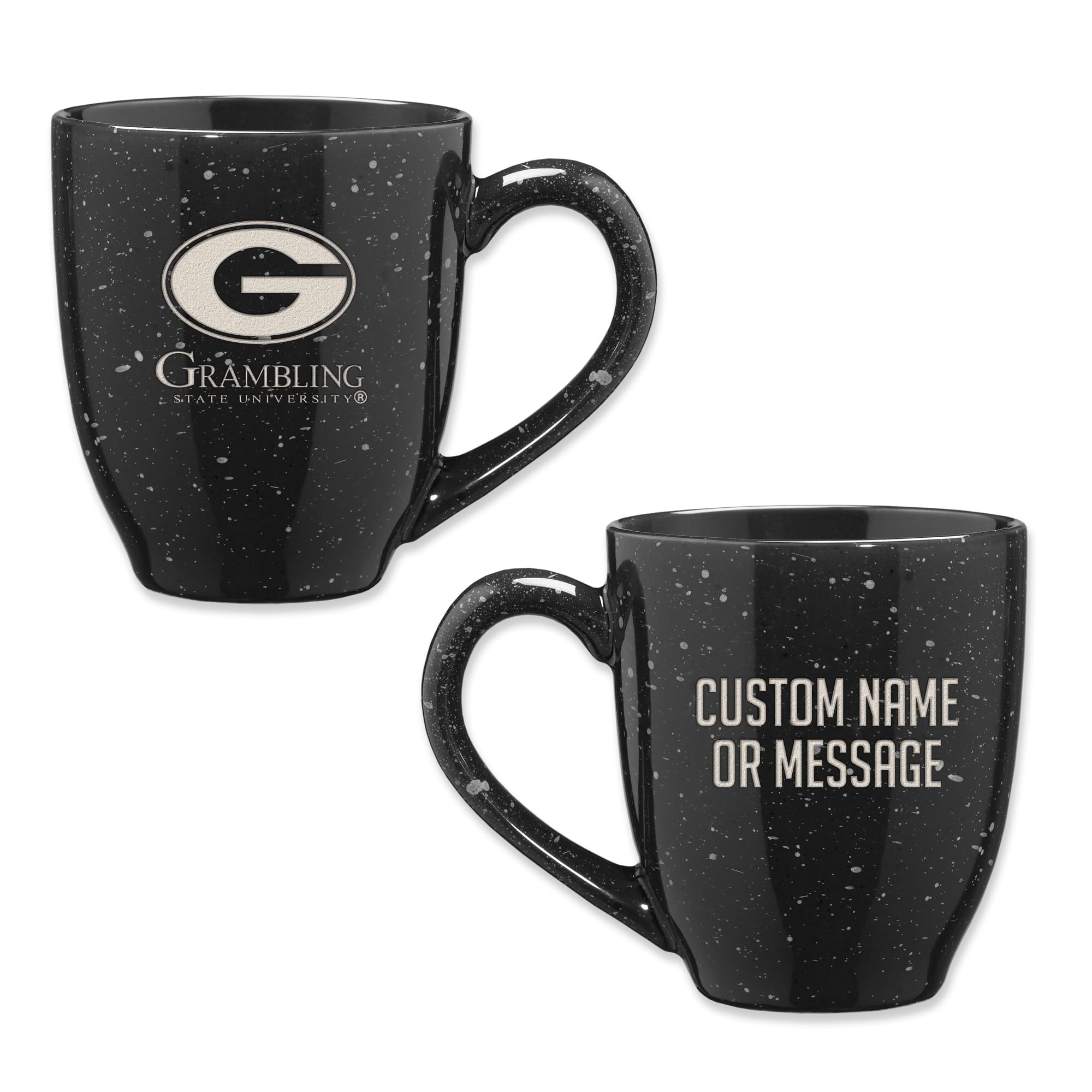 Rico Industries NCAA Grambling State Tigers Black Personalized 16 oz Team Color Laser Engraved Speckled Ceramic Coffee Mug