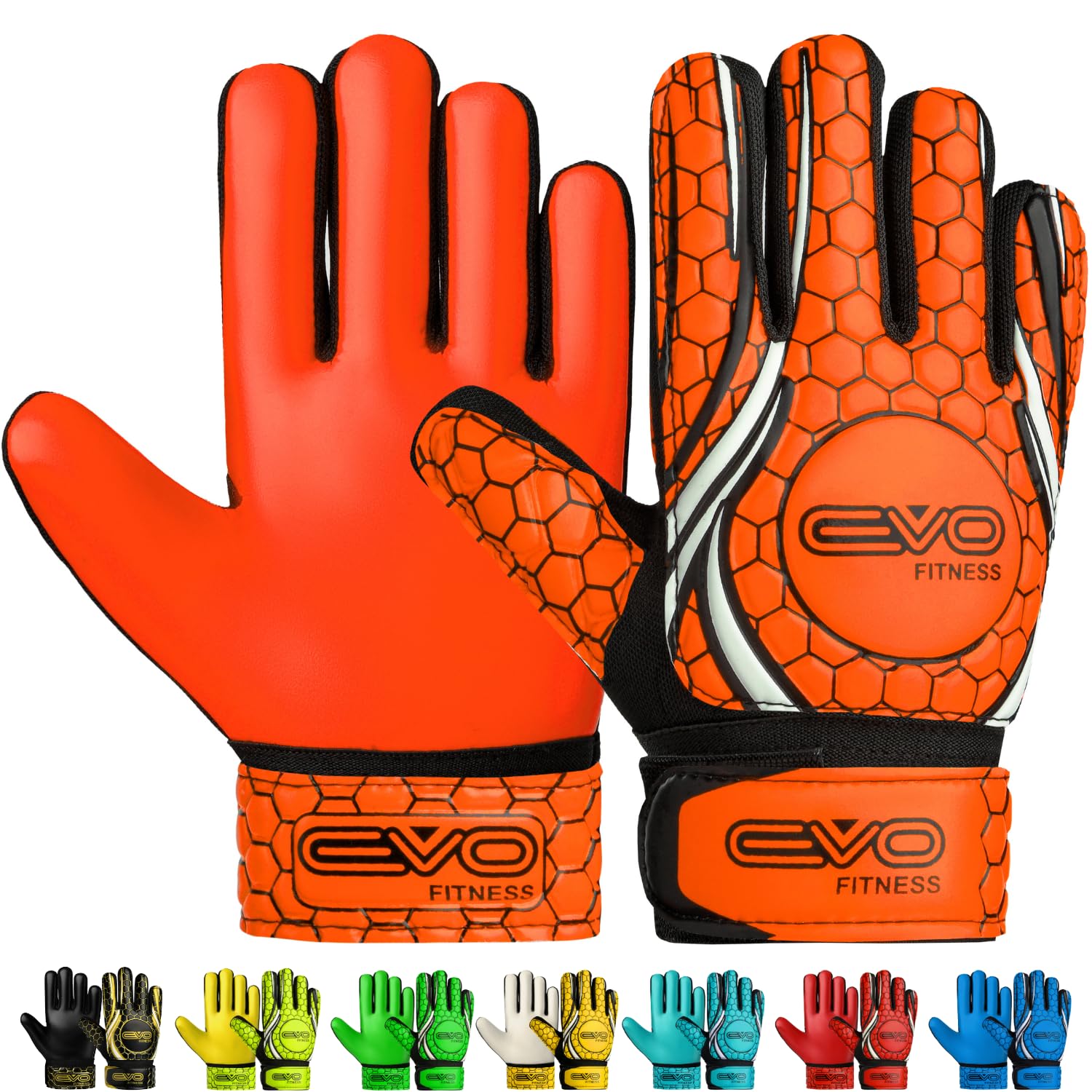EVO Fitness Goalkeeper Gloves – Goalkeeper Gloves Kids | Kids Football Gloves | Goalie Football Gloves for Boys 9-12 for Training (Orange, Size 2 suitable for 4 to 5 Years old)