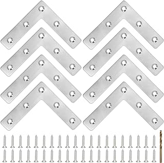 8PCS 3.23” x 3.23” L Shape Flat Metal Frame Bracket, 90 Degree Right Angle Corner Brace, Stainless Steel Mending Plate for Wood with 40PCS Screws