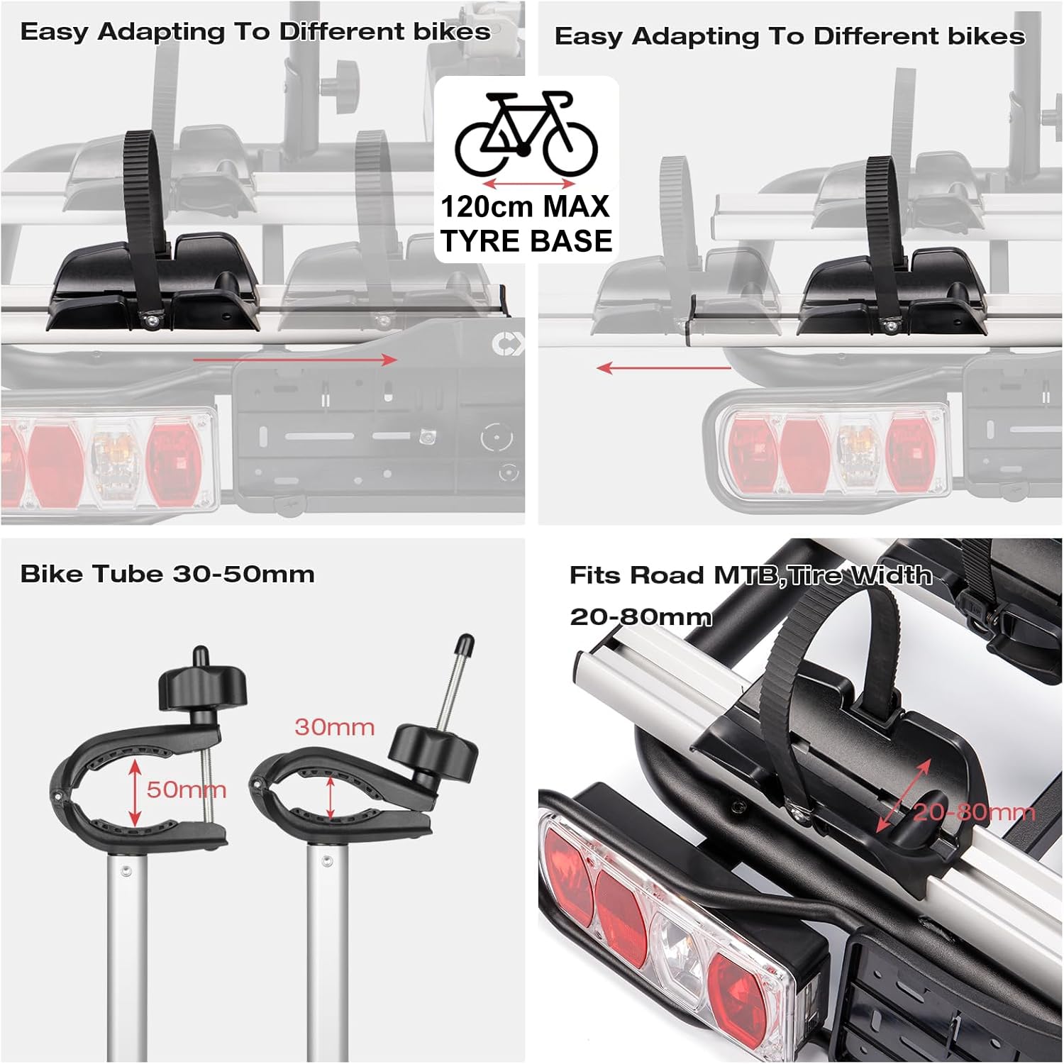Bagażnik rowerowy na hak holowniczy – samochodowy bagażnik rowerowy do rowerów elektrycznych i standardowych rowerów, może pomieścić 2 rowery, bezpiecznik szybkomocujący, system oświetlenia 13/7