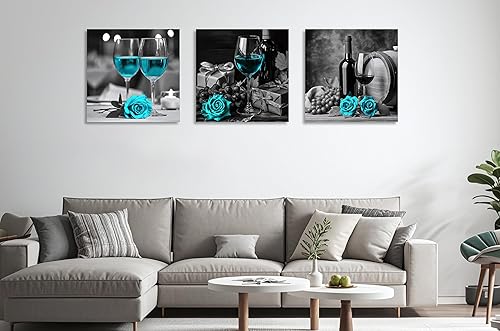 Miniatura 5 de OWNANRTHM Lienzo de vino rosa para pared, pintura de rosas y velas para sala de estar, dormitorio, enmarcada de 12 x 12 pulgadas x 3 piezas