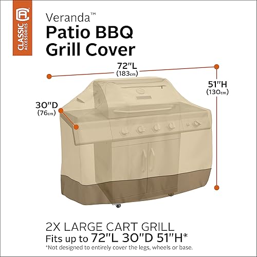 Miniatura 3 de Classic Accessories - Cubierta Veranda para asador/parrilla de BBQ resistente al agua de 72 pulgadas, color caqui con café (Pebble)