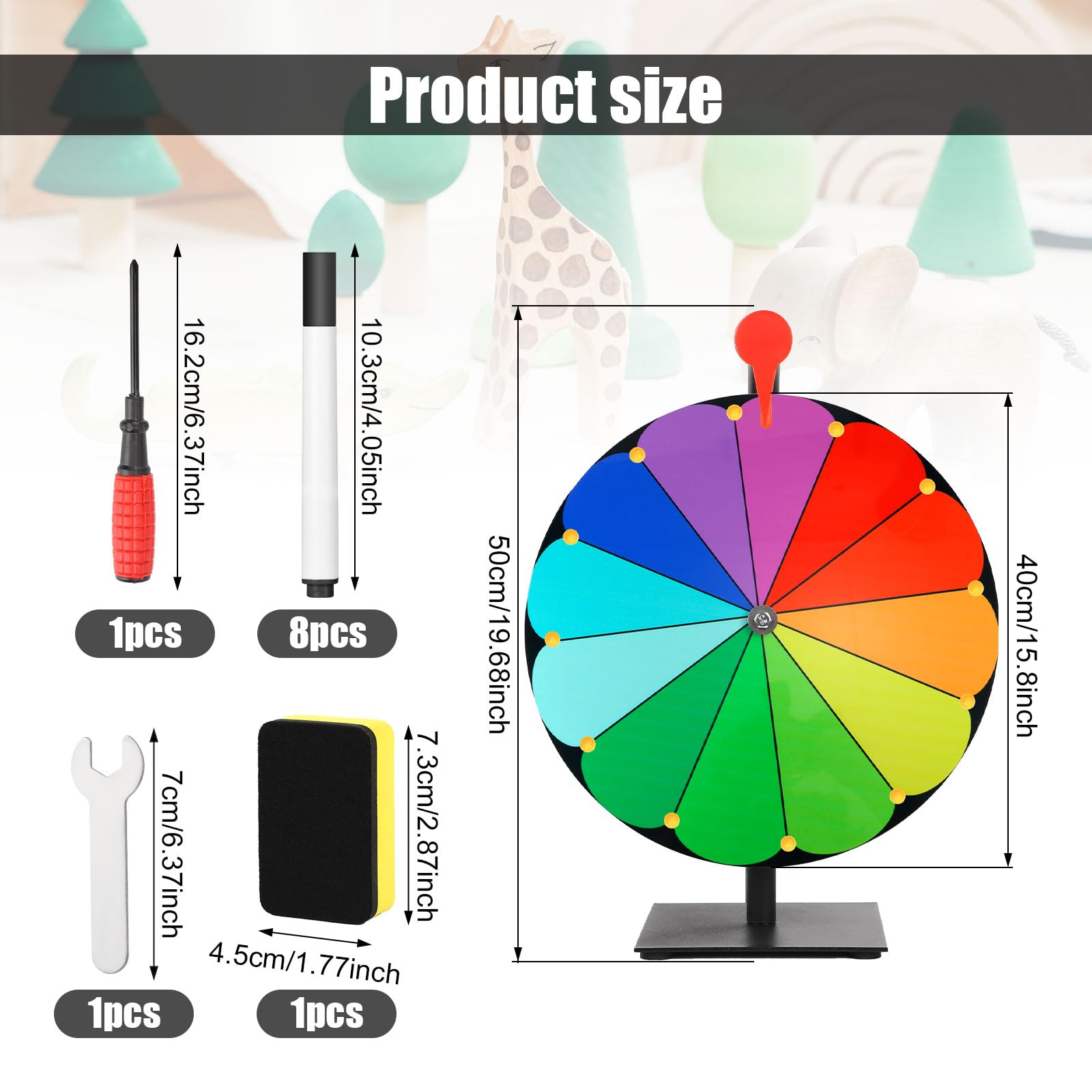 40cm Großes Glücksrad Set, 12 Fach Tombola Rad mit Ständer Rouletterad mit Robuster Basis Tisch Glücksrad für Karneval Messen Glücksrad-Spiele (Bunt)