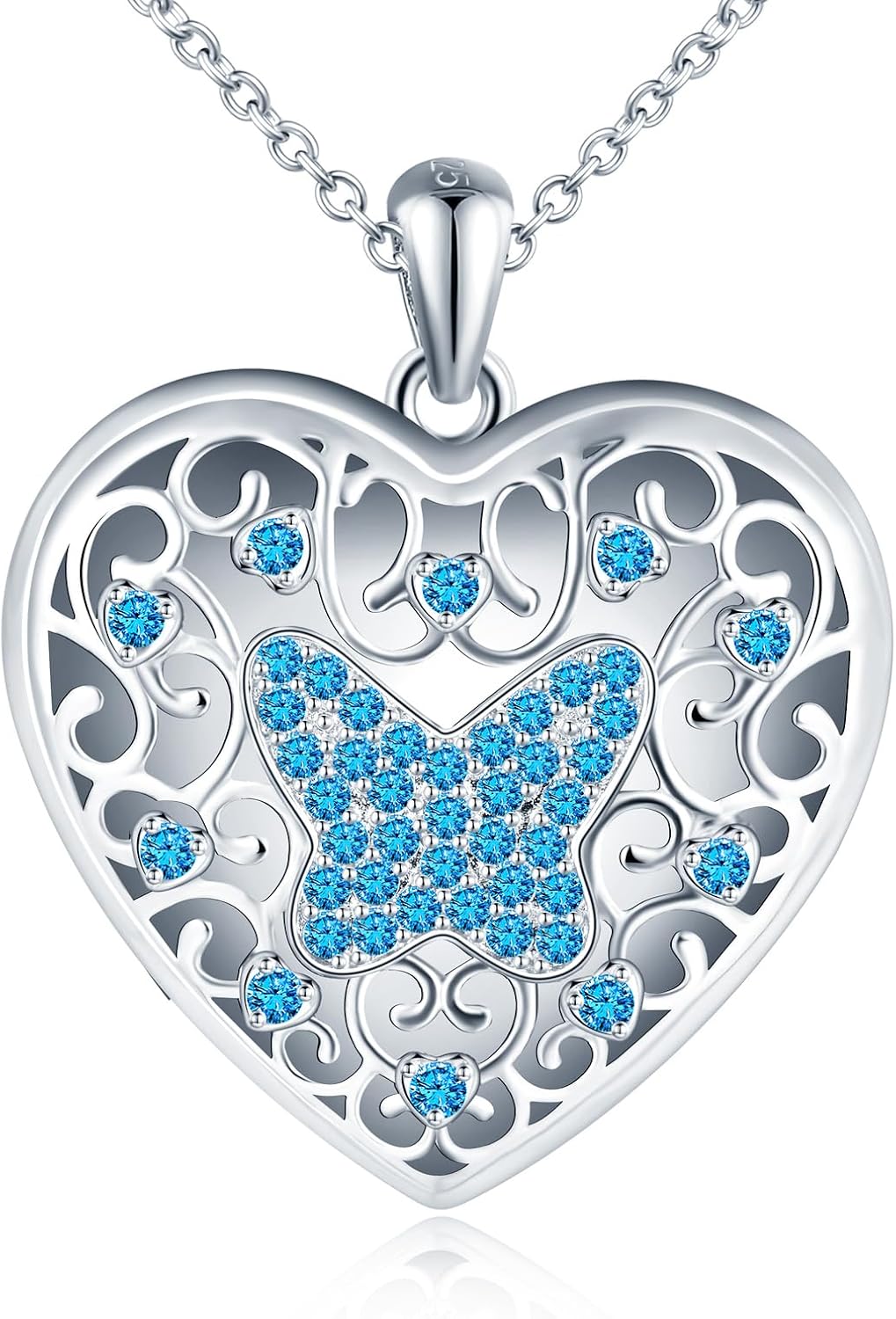 MICMIF Collar Medallón Foto Personalizado Para Mujer, Colgante De Corazón Con Mariposas, Acero Inoxidable Collar Relicarios Para 2 Fotos Joyería Con Cadena 50cm