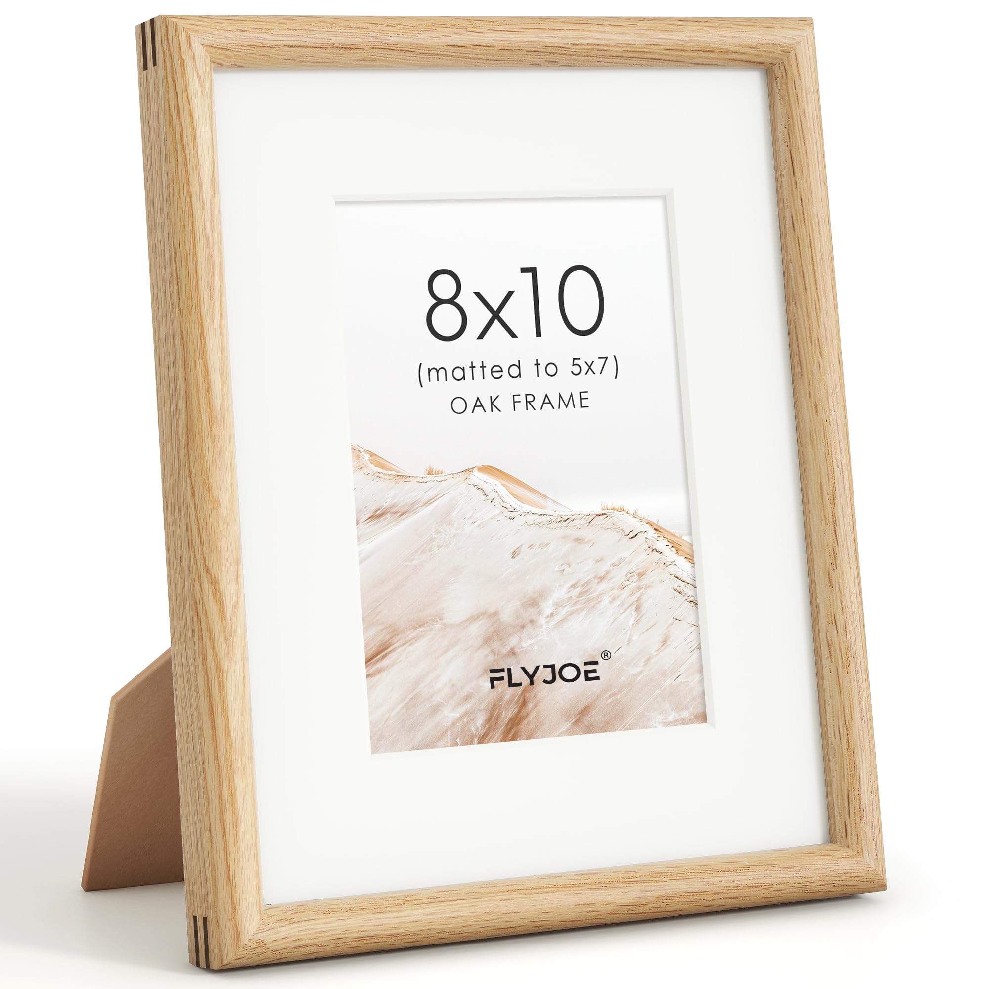 FLYJOE 8x10 Picture Frame, Natural Solid Oak Wood Photo Frame, Square Angle