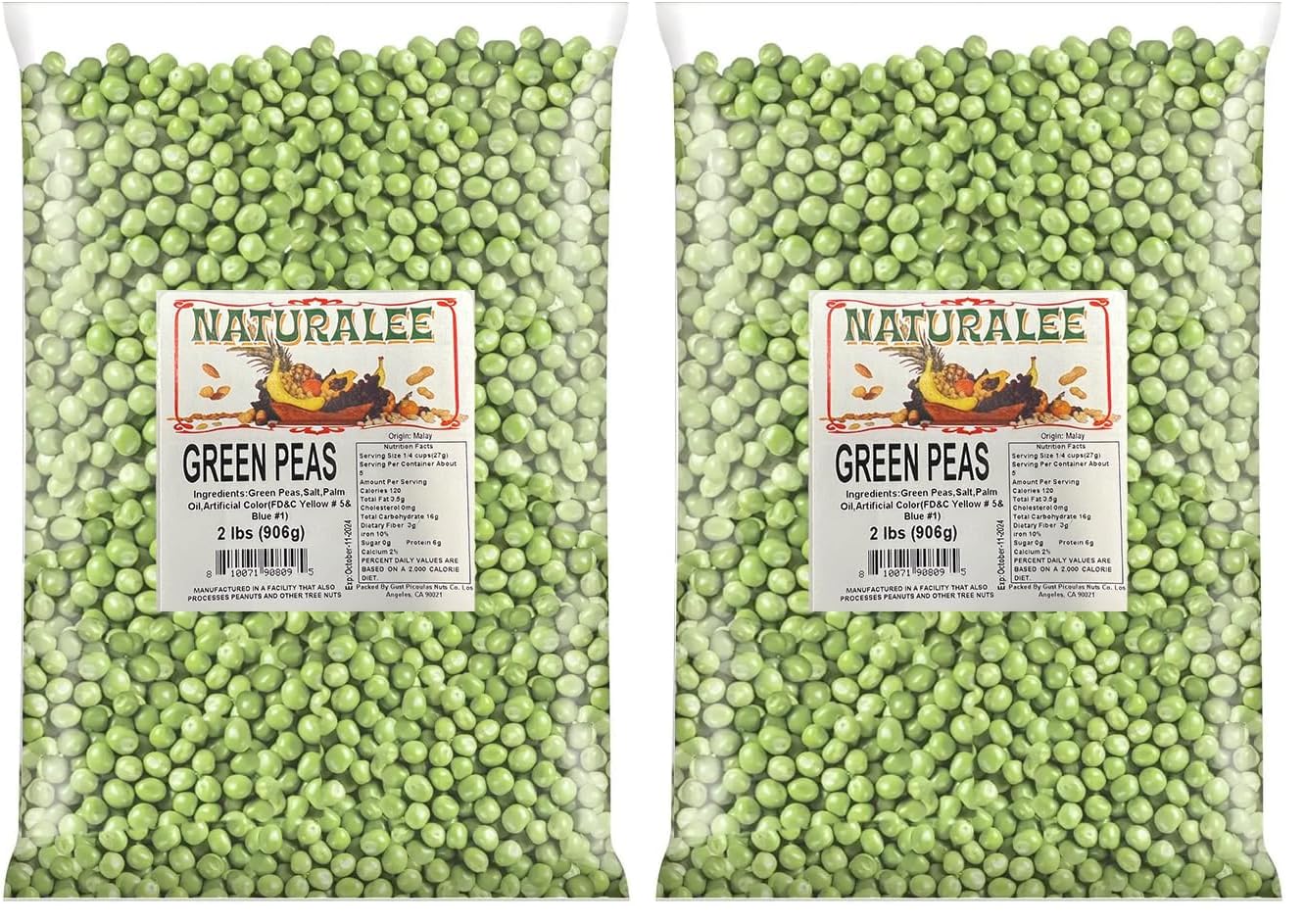 Naturalee Fried Green Peas 2 lb - Fried & Salted - Vegan, High Fiber Snack, Salty Crunch (Pack of 2)